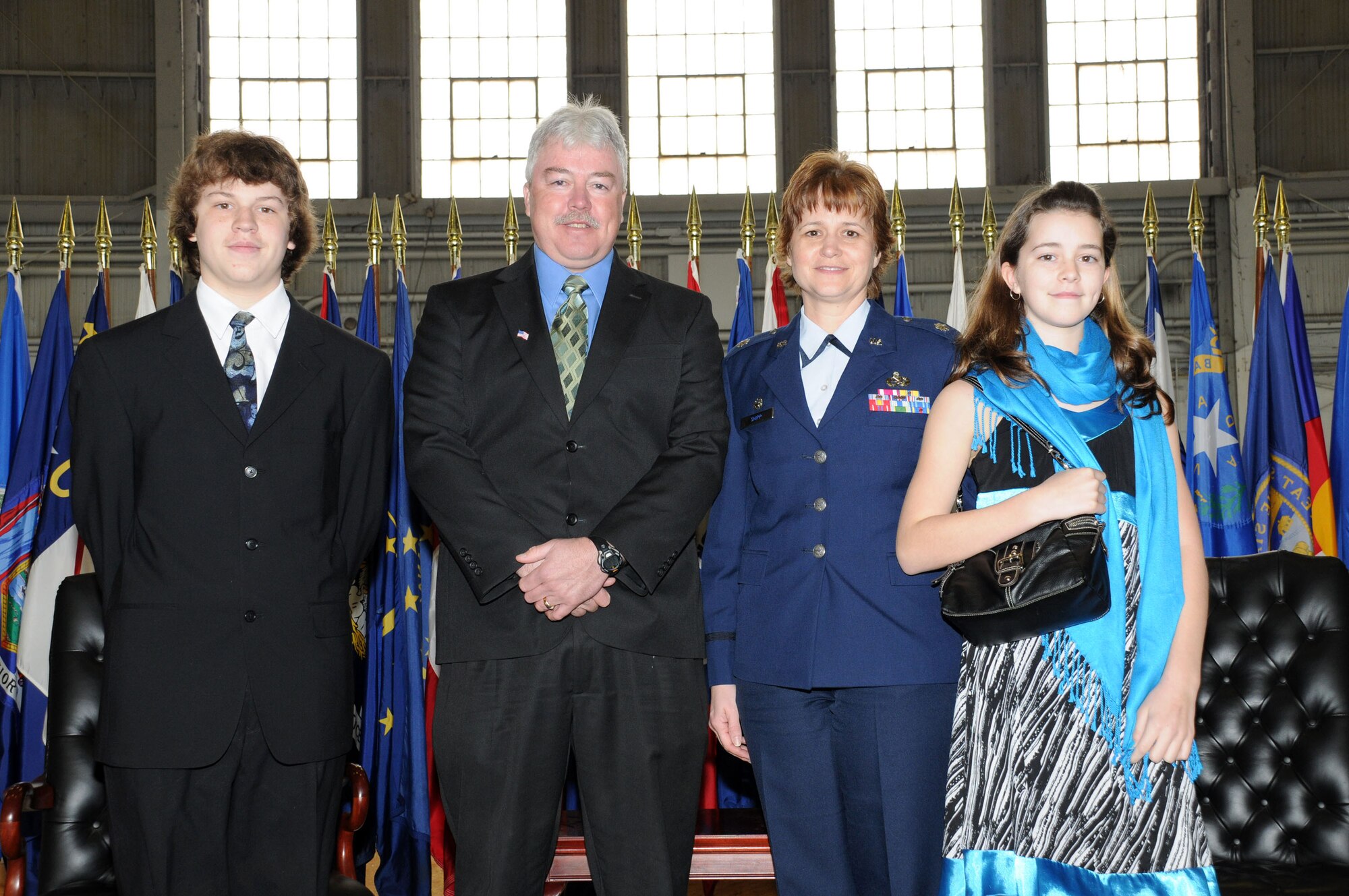 Lt. Col. Dorneen Shipp, commander of the 927th Maintenance Group, with her family at her Assumption of Command Ceremony on Feb. 20. (U.S. Air Force photo/Tech. Sgt. Denise Hauser)