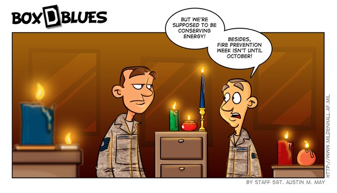 RAF MILDENHALL, England -- United States Air Forces in Europe is now almost five months into its year-long Energy Awareness campaign, which kicked off in October 2009.  

"It's important for Airmen, civilians, host nation employees and family members to embrace a cultural change in how we live and work to save energy," said Maj. Gen. William Chambers, USAFE vice commander, in an article published at the start of the campaign.   "The USAFE Energy Awareness Campaign promotes persistent educational initiatives to ensure that everyone thinks about energy conservation in everything they do."

Airmen are reminded to conserve energy where possible.  Small actions like turning off lights and computer monitors when not in use can mean big savings in the long run.

(U.S. Air Force comic by Staff Sgt. Austin M. May)
