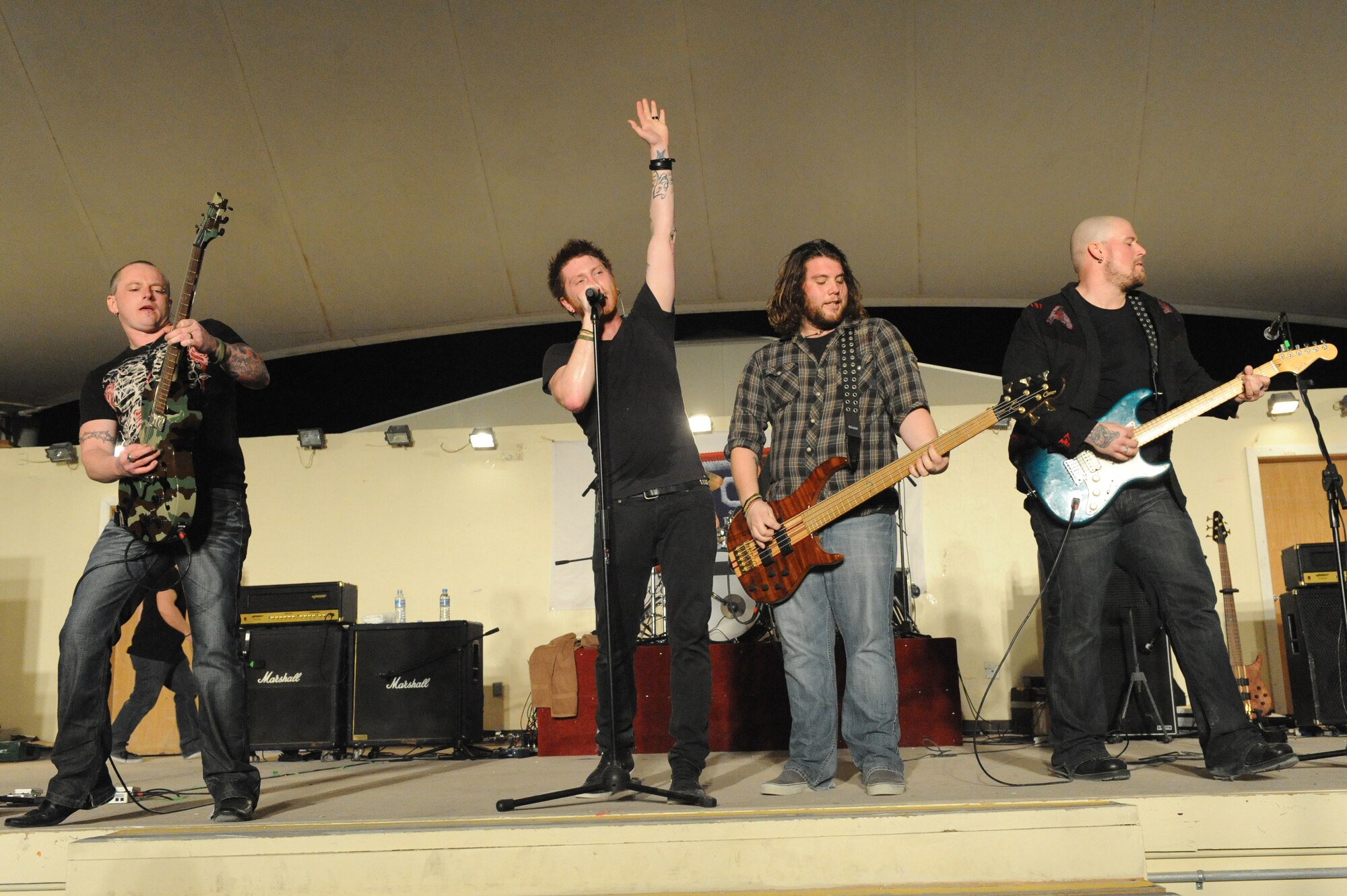 National recording artists Saving Abel perform for servicemembers at a non-disclosed Southwest Asia location, Feb. 22, 2010. (U.S. Air Force photo by Tech. Sgt. Michelle Larche)[RELEASED]
