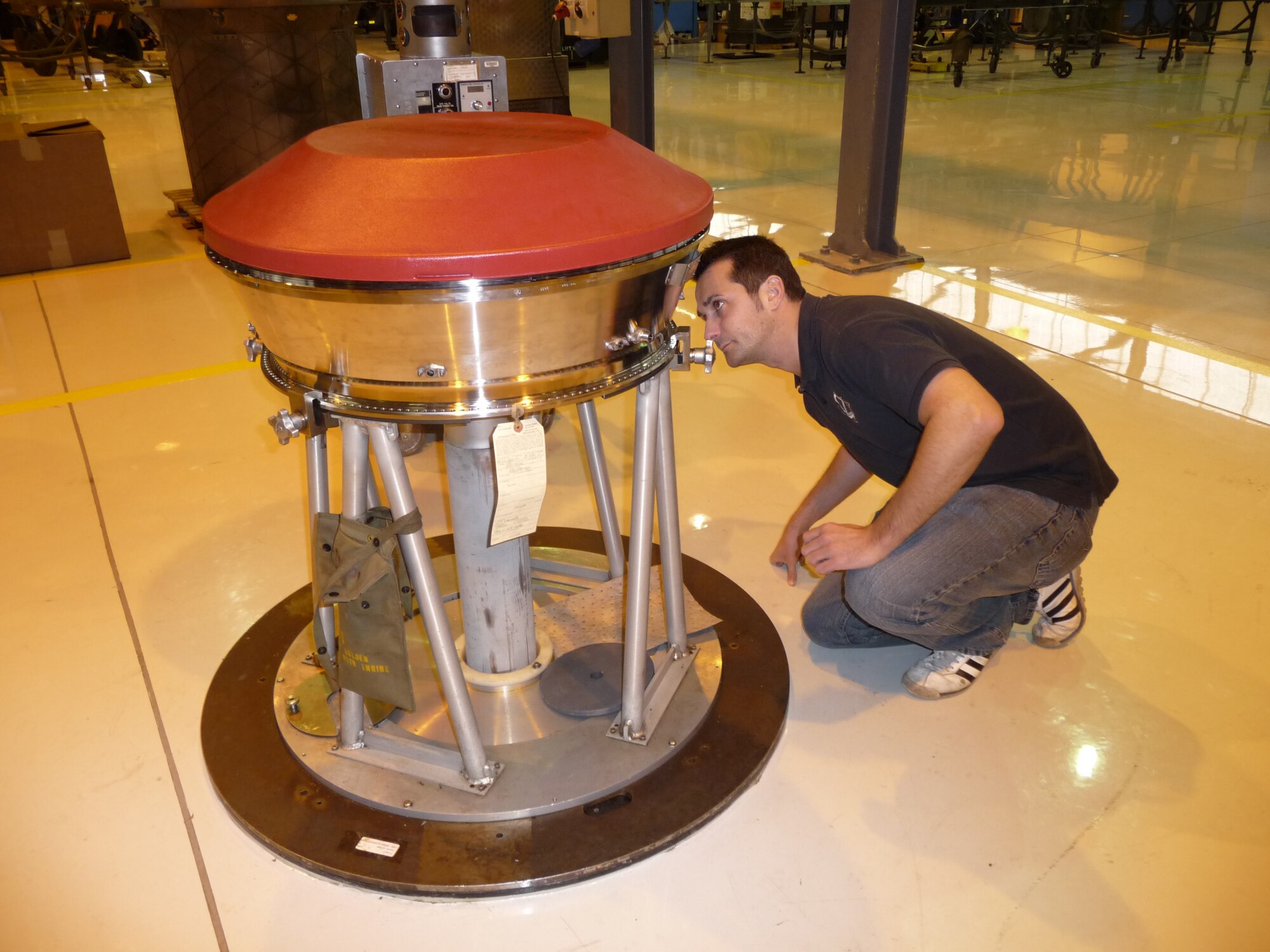 Andrew Norman, 48th Component Maintenance Squadron dedicated engine supply support technician and Her Majesty’s Coast Guard search and rescue officer, verifies a low pressure turbine engine serial number at the 48th CMS engine shop at RAF Lakenheath, England. (U.S. Air Force/courtesy photo)



