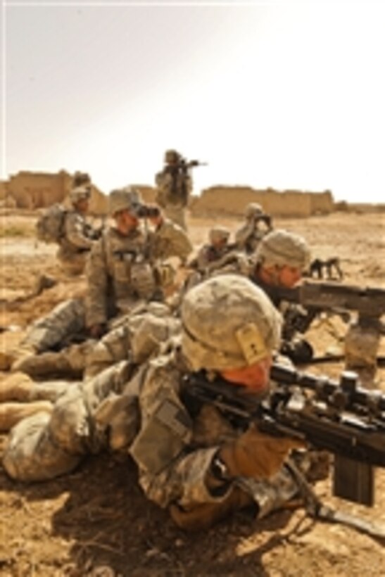 U.S. Army soldiers from Alpha Company, 1st Battalion, 17th Infantry Regiment engage in a small-arms firefight with enemy forces during Operation Moshtarak in Badula Qulp, Helmand province, Afghanistan, on Feb. 19, 2010.  