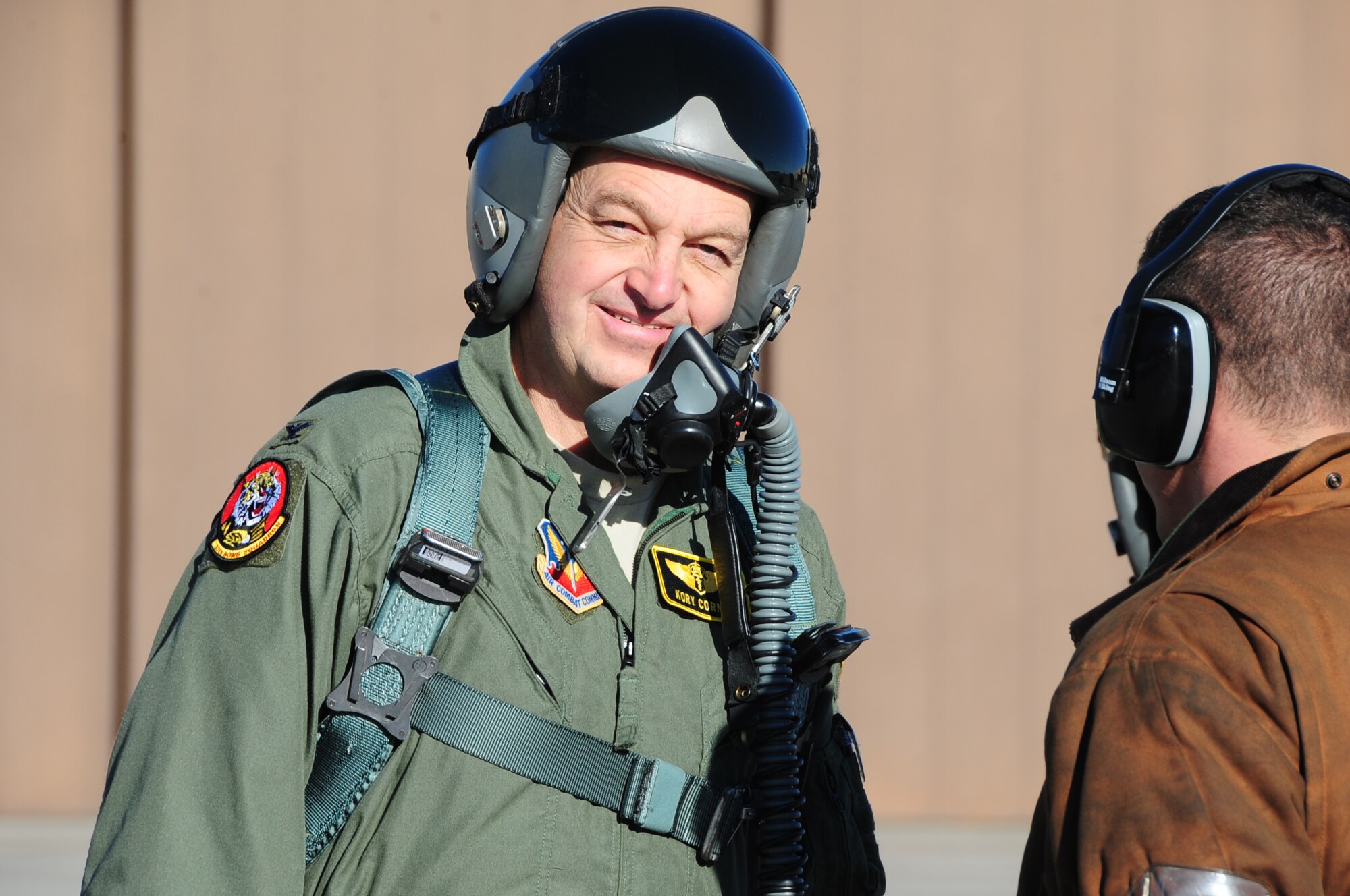 ELLSWORTH AIR FORCE BASE, S.D. -- Col. Kory Cornum, Air Combat Command's command surgeon, prepares to board a B-1B Lancer, Feb. 26.  Col. Cornum visited Ellsworth to recognize 28th Medical Group personnel for outstanding performance. (U.S. Air Force photo/Airman 1st Class Anthony Sanchelli)