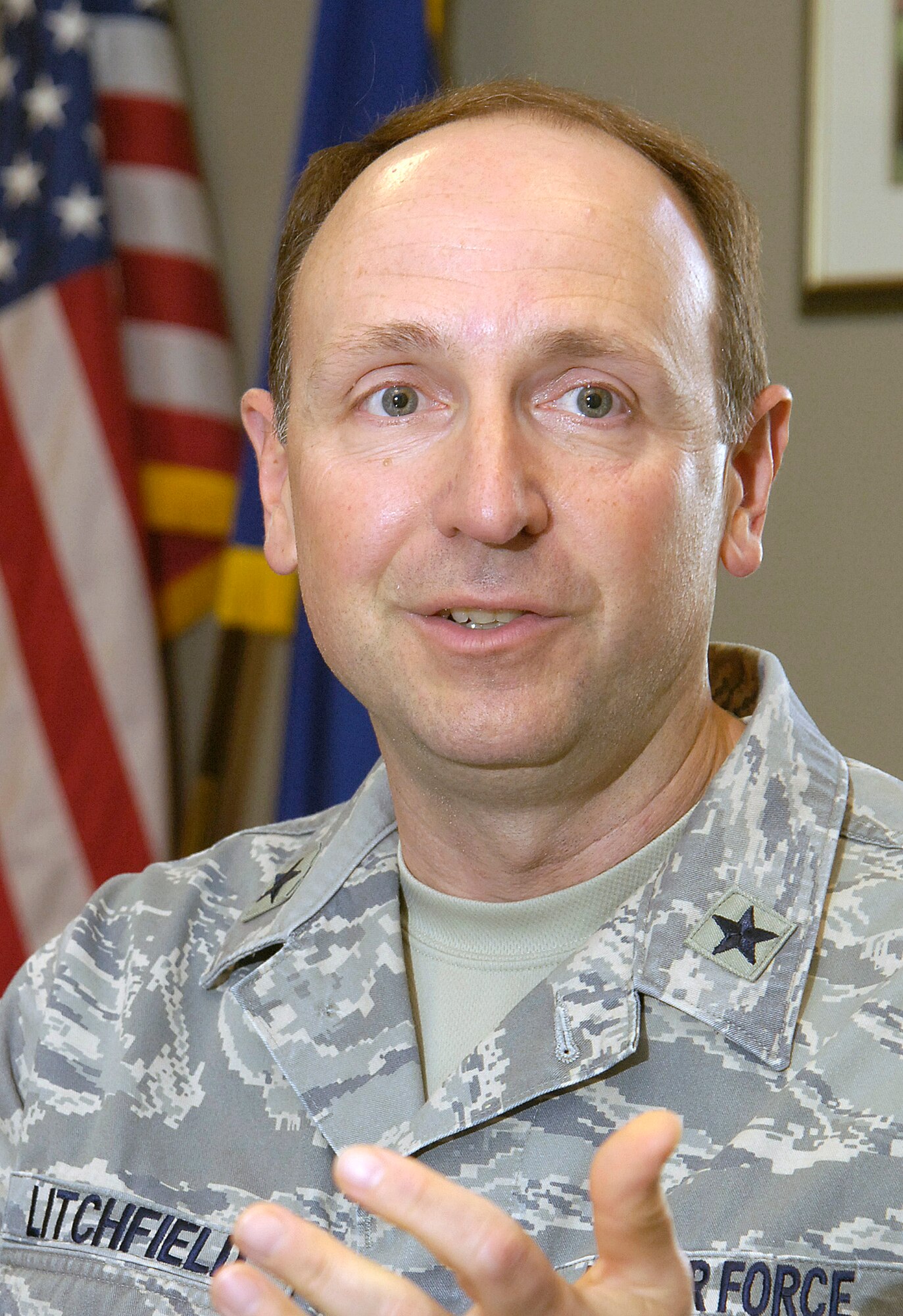 Brig. Gen. Bruce Litchfield, 76th Maintenance Wing commander, is encouraged with progress brought about by the Oklahoma City Air Logistics Center’s process improvement plan. (Air Force photo by Margo Wright)
