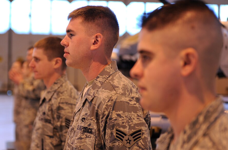 MOODY AIR FORCE BASE, Ga. -- Senior Airman Jarrod Armes, 74th Aircraft Maintenance Unit weapons load crew member, waits with other members of his team to begin the 2009 Annual Load Crew Competition here Feb. 12. Each team consisted of three members who competed for the top spot among all load crews from Moody. (U.S. Air Force photo by Airman 1st Class Benjamin Wiseman)