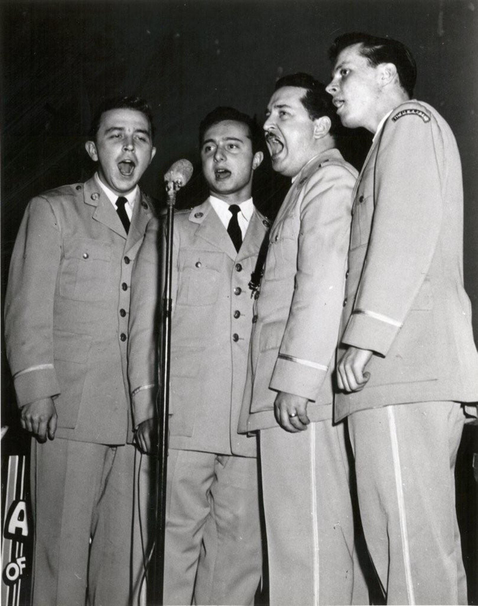 Airmen of Note vocal quartet the “Crew Chiefs” perform.  Members are (left to right): Tommy Tomlinson, Bobby Zottola, Mel Owen, and Ray Winslow.  If you have any other stories you can share about the event, please email our Band Historian <a href="mailto:usafbandhistorian@afncr.af.mil">Technical Sgt. Tracey MacDonald</a>. Thank you and we look forward to hearing from you!  This is Photo 28. (Unknown Photographer)