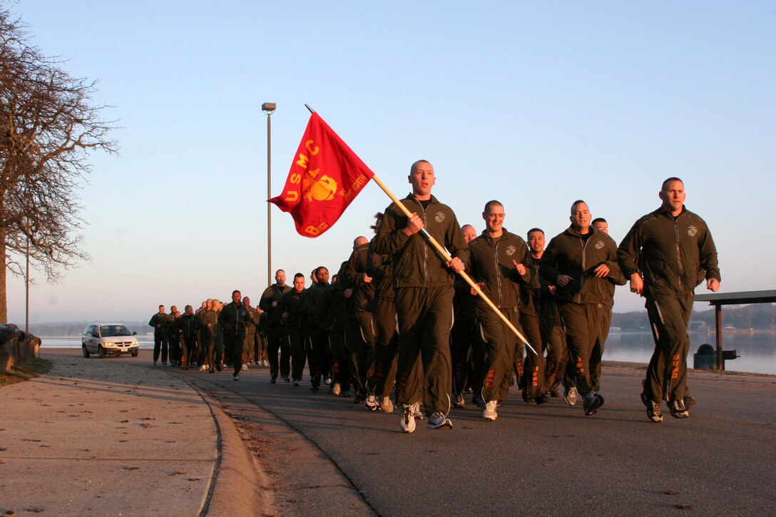 NAVAL AIR STATION JOINT RESERVE BASE FORT WORTH, Texas (Feb. 29, 2009) -- The Marines of Recruiting Station Fort Worth participate in a unit run here. This was the first time the Marines, also known as the "Spartans," were able to get all 90 troops together for physical training. (U.S. Marine Corps photo by Sgt. Ray Lewis)