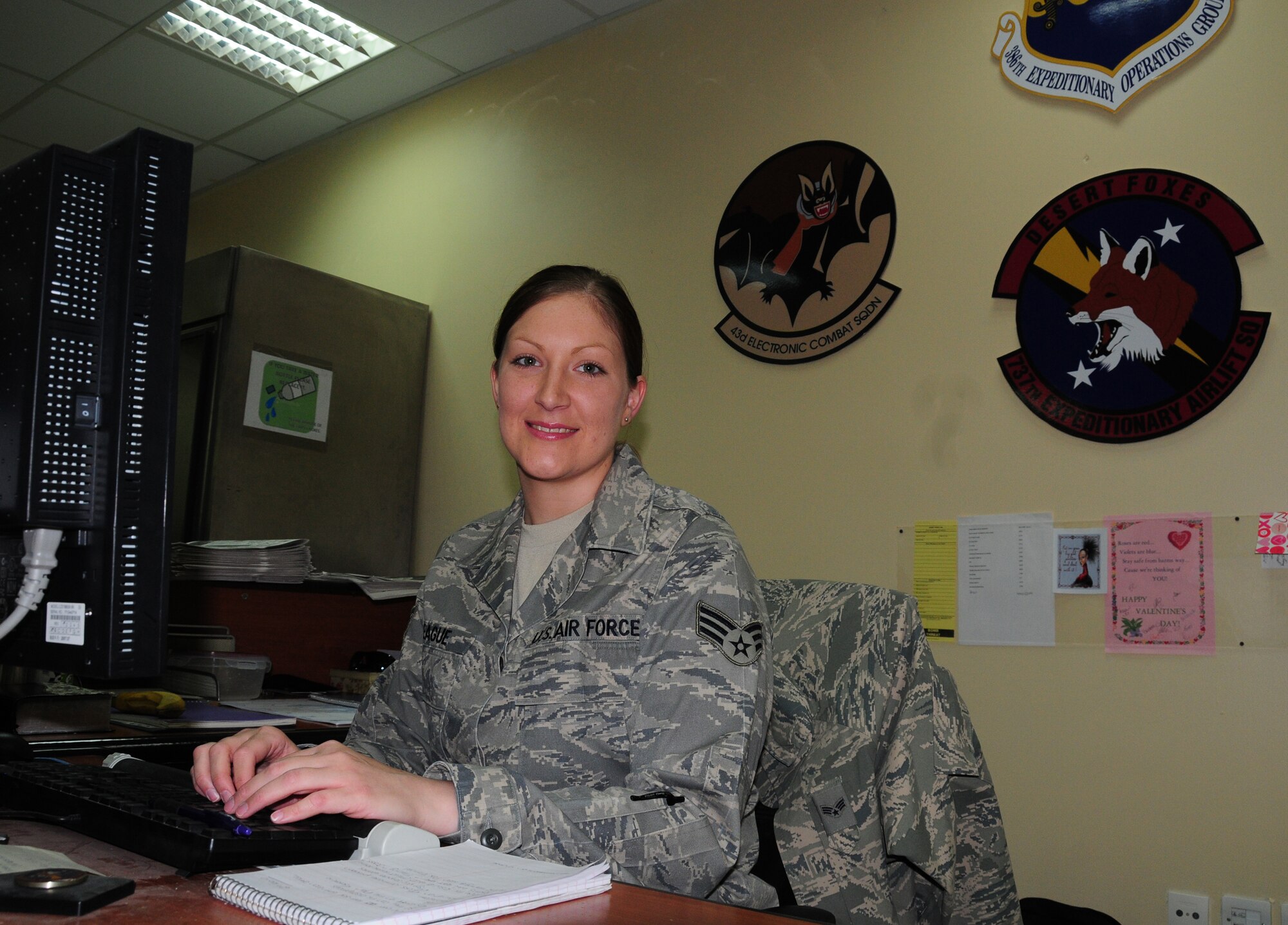 Senior Airman Joy Teague, 386th Expeditionary Operations Squadron (U.S. Air Force photo by Staff Sgt. Lakisha A. Croley)
