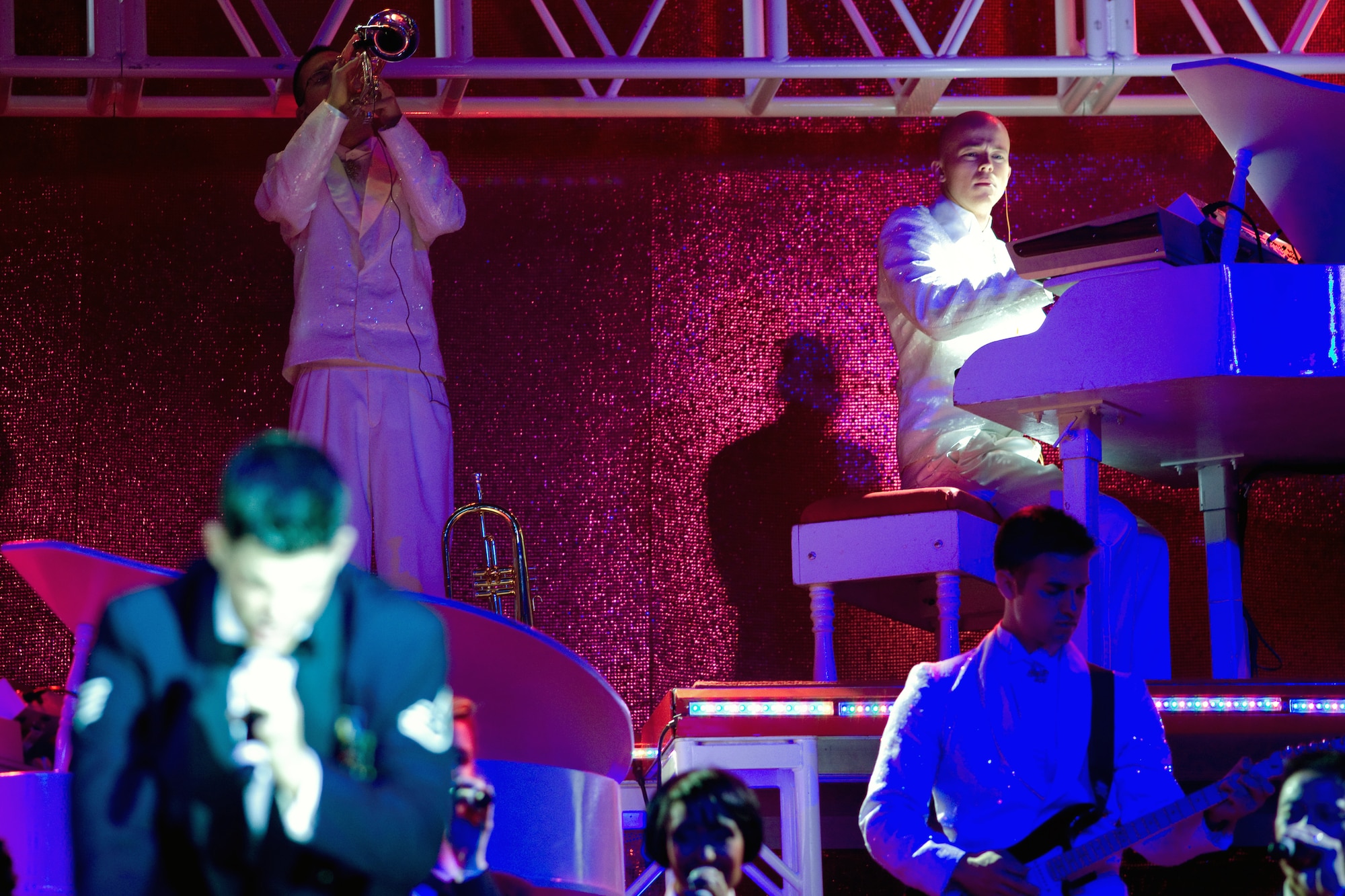 YOKOTA AIR BASE, Japan -- Airman 1st Class Adam Sims, 374th Airlift Wing, performs Keyboard during Tops in Blue tour here Dec. 30. Airman Sims assigns the 56th Tops in Blue members as keyboard section and tours more than 120 shows worldwide. (U.S. Air Force photo/Osakabe Yasuo)