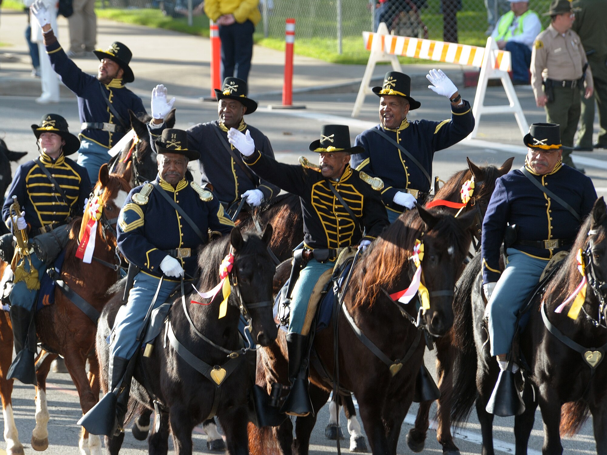 The New Buffalo Soldiers, a historical reenactment group, rode horses down the parade route during the 2010 Pasadena Rose Parade, Jan 1. (Photo by Atiba S. Copeland)