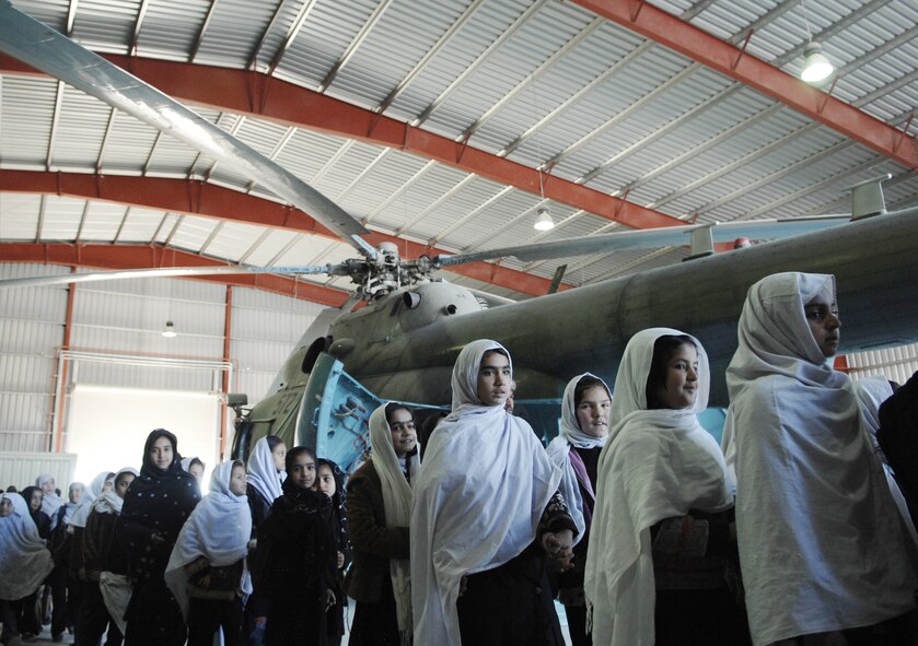 Approximately 250 children from local schools in Kandahar City visited Kandahar Airfield Dec. 31, 2009. (U.S. Air Force photo by Staff Sgt. Angelique N. Smythe/Released) 