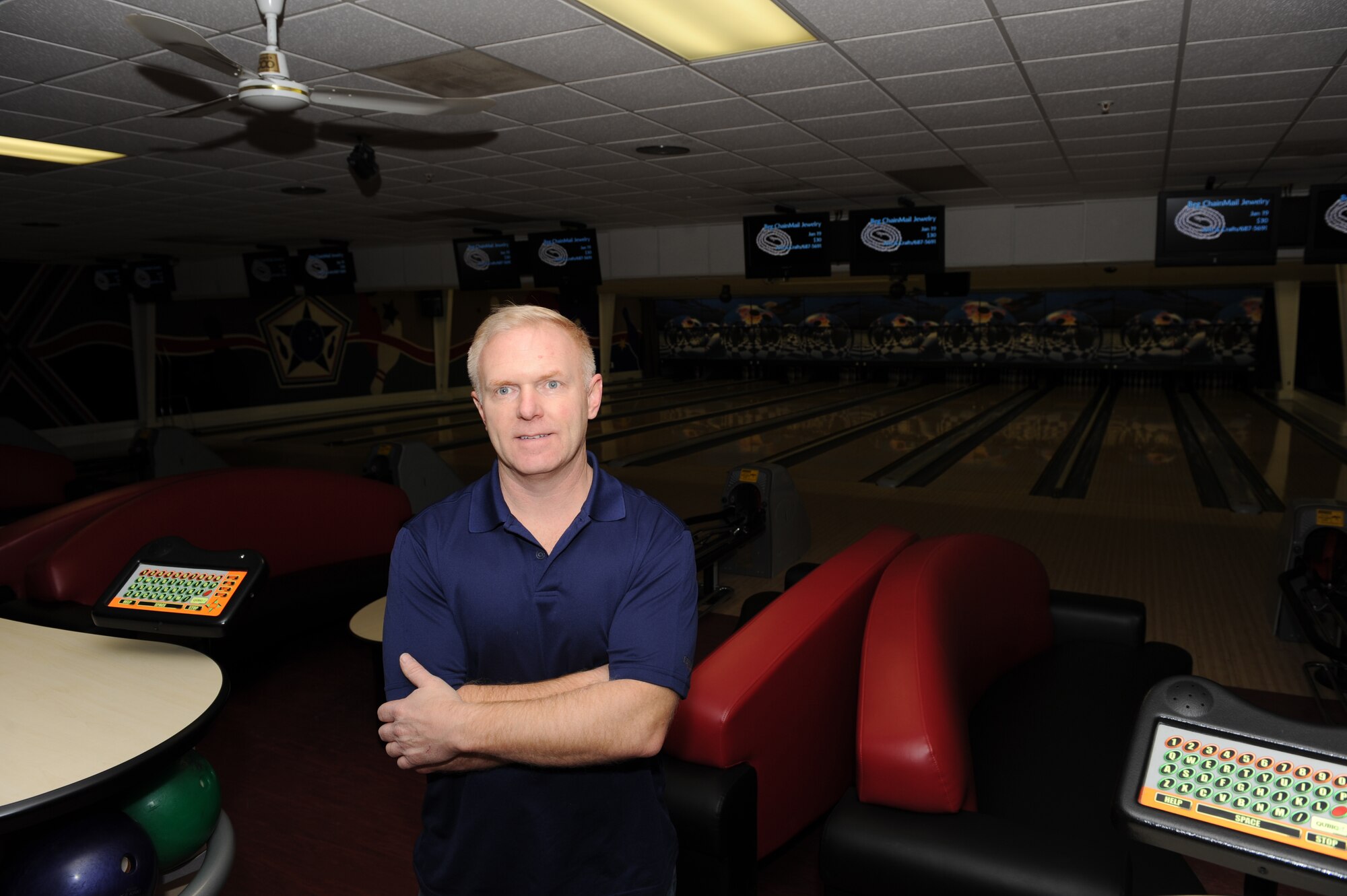 WHITEMAN AIR FORCE BASE, Mo. -- Bowling Manager, Phil Wagner, stands in the recently remodeled bowling center here Jan 5, 2010.  The transformations include new synthetic lanes, approaches, masking units, bowler’s area and carpet. (U.S. Air Force photo/Senior Airman Jessica Snow)