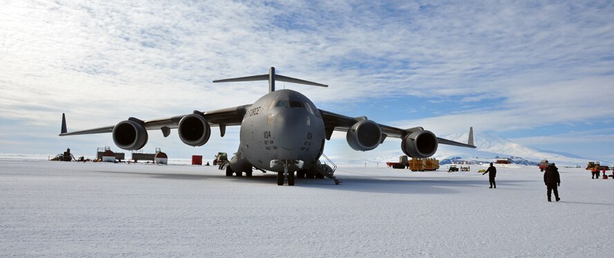 Team McChord Airmen conduct an Operation Deep Freeze mission at Pegasus Field, near McMurdo Station, Antarctica. Through Operation Deep Freeze, the Defense Department provides logistical support to research activities in Antarctica. (U.S. Air Force photo/Staff Sgt. Robert Tingle)