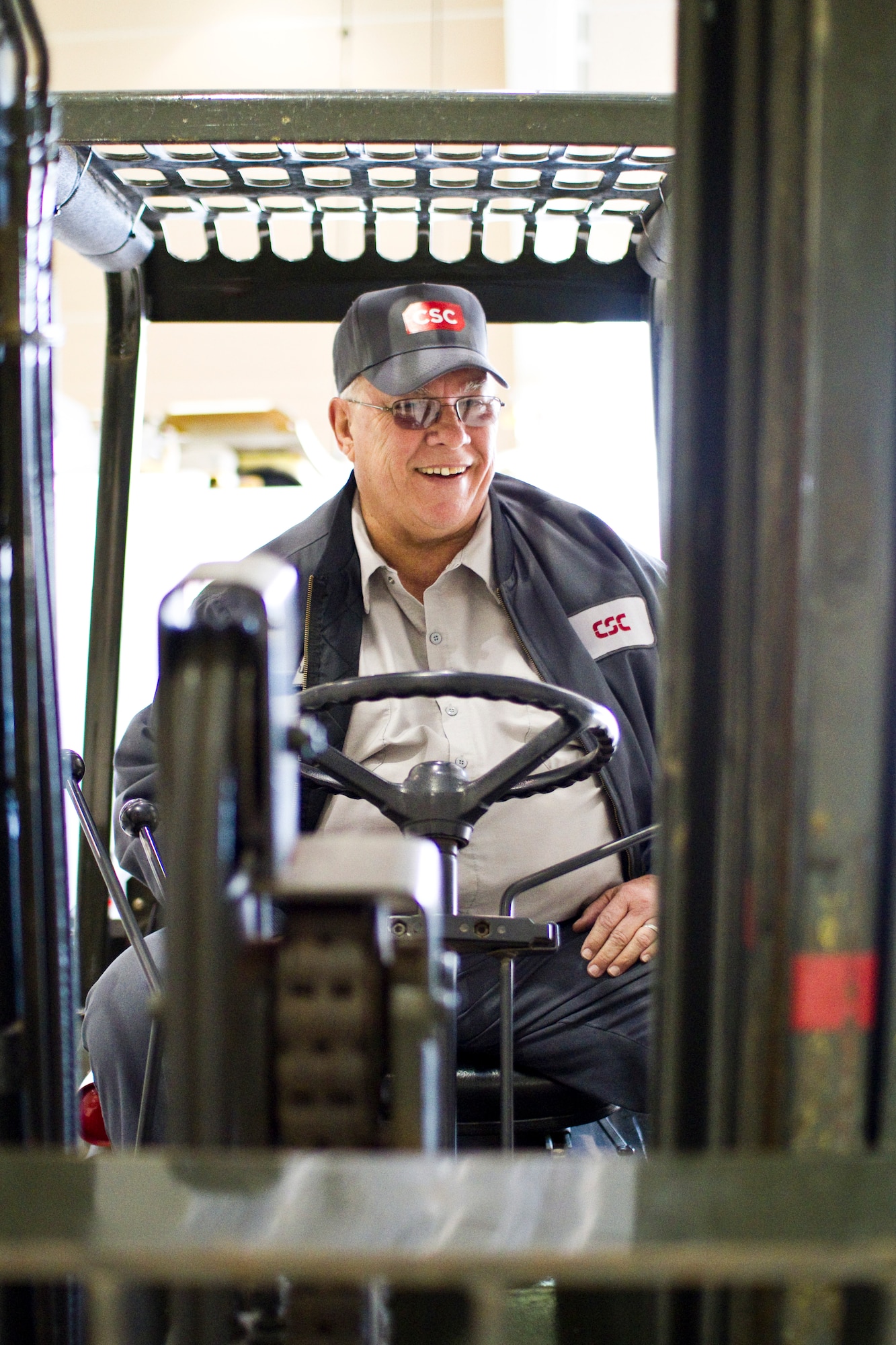 John Maddox operates a forklift, a key piece of equipment involved in saving a T-1A Jayhawk engine after an engine hoist failed Dec. 1. (U.S. Air Force photo/2nd Lt. Paul Whittaker)
