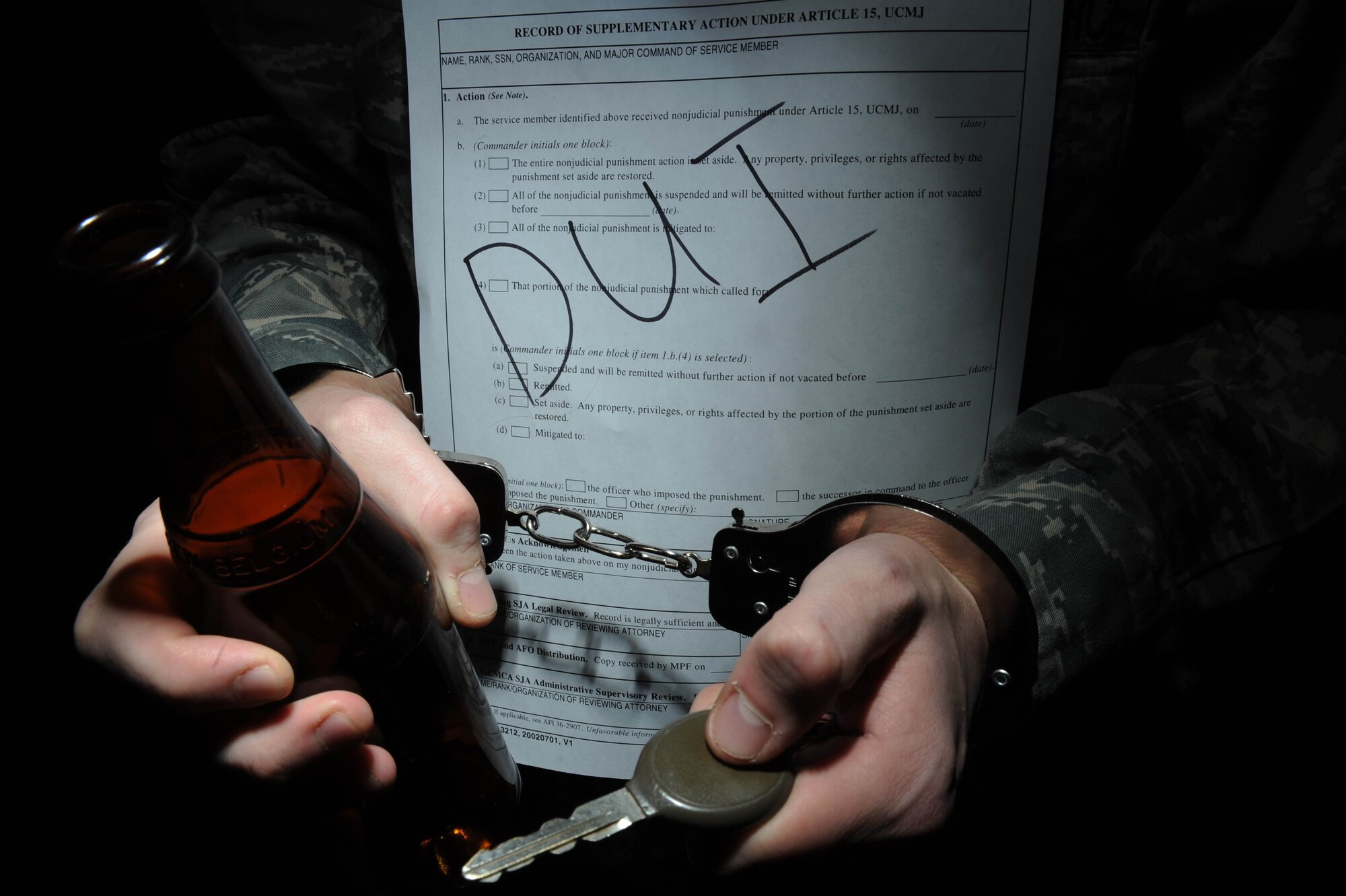 ELLSWORTH AIR FORCE BASE, S.D.-- Having a plan before going out and drinking may save a life. The consequences for driving under the influence impact the offender in more ways than one. Insurance rates can triple or quadruple, driving privileges are revoked on base and Airmen may also face an Article 15 or court martial. Ellsworth's (605) 385-RIDE (7433) program is available if an Airman needs a ride. This option is always better than drinking and driving. (Photo by Airman 1st Class Corey Hook)