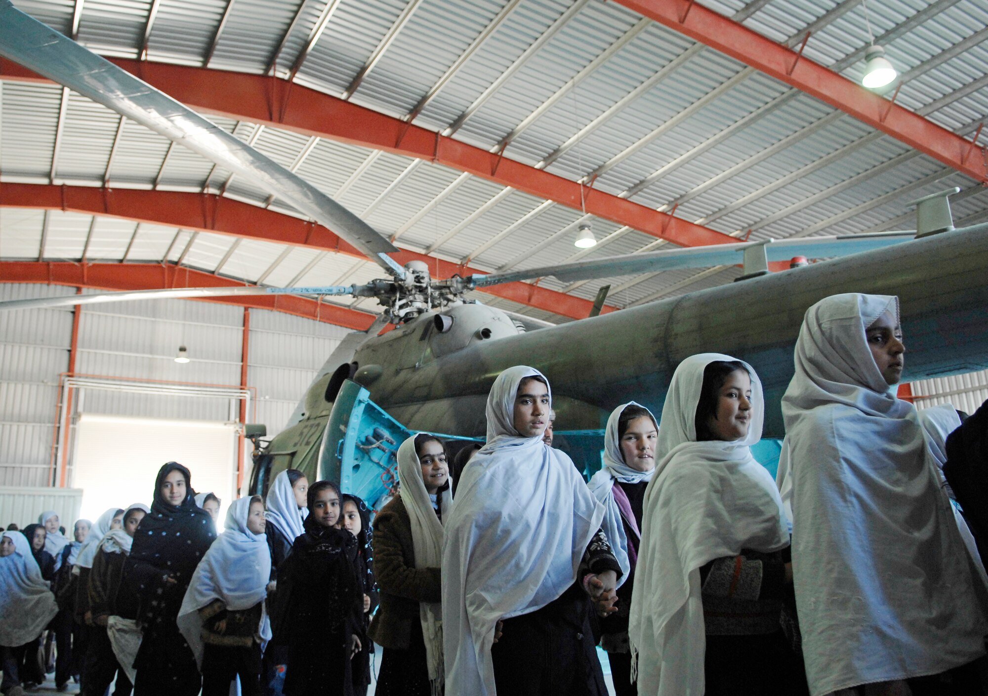 Approximately 250 children from local schools in Kandahar City visited Kandahar Airfield, Afghanistan Dec. 31, 2009. (U.S. Air Force photo/Staff Sgt. Angelique N. Smythe)
