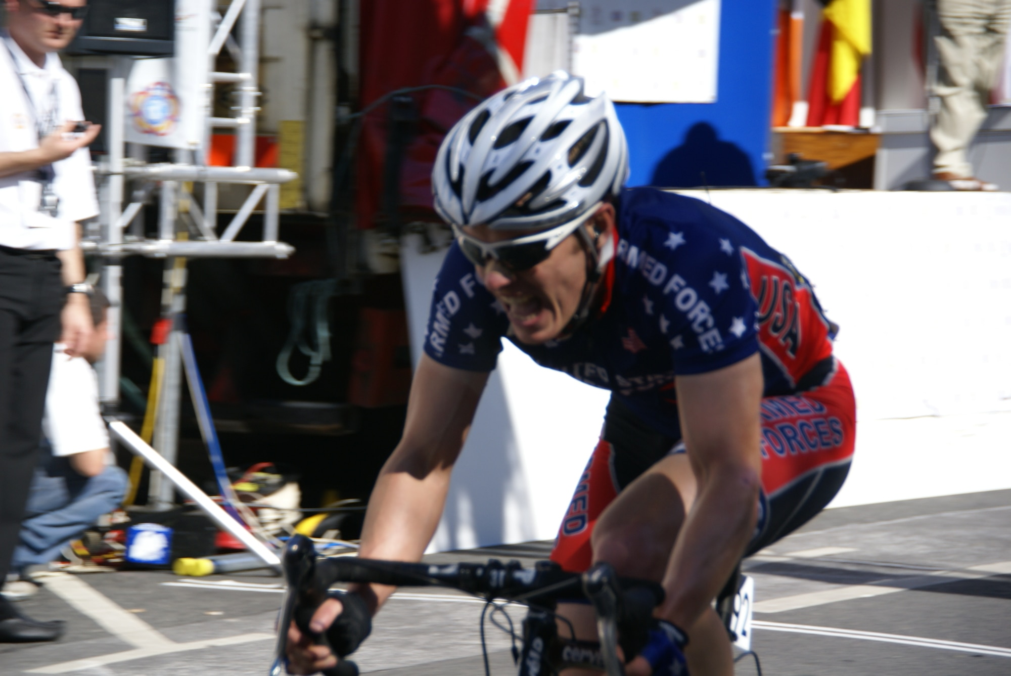 Capt. Ian Holt, 319th Missile Squadron, races for the United States cycling team at an international competition in Clonmel, Ireland, during the summer of 2009. Captain Holt trained and lived in Europe for one year while training for the event.
