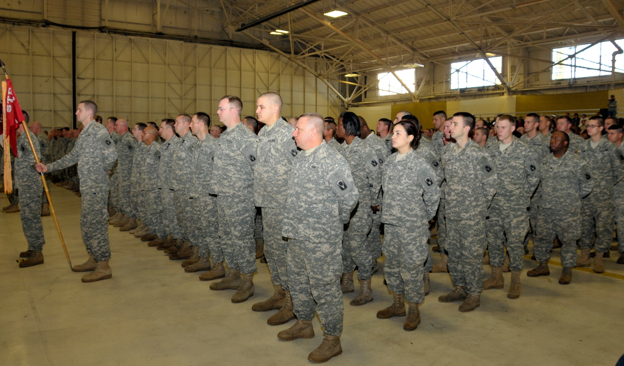The Florida National Guard, 1st Battalion, 153rd Cavalry, troops stood in formation during the Thursday pre-deployment ceremony. (U.S. Air Force photo by Lisa Norman)