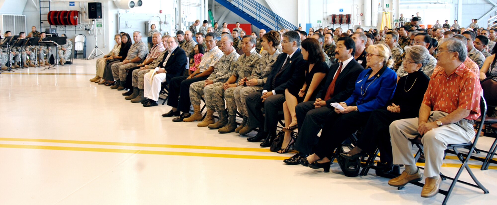 Community leaders gather at Hickam Air Force Base to honor Hawaii Air National Guard members during the Hometown Heroes ceremony, Dec. 6. (U.S. Air Force photo Tech. Sgt. Betty Squatrito-Martin)