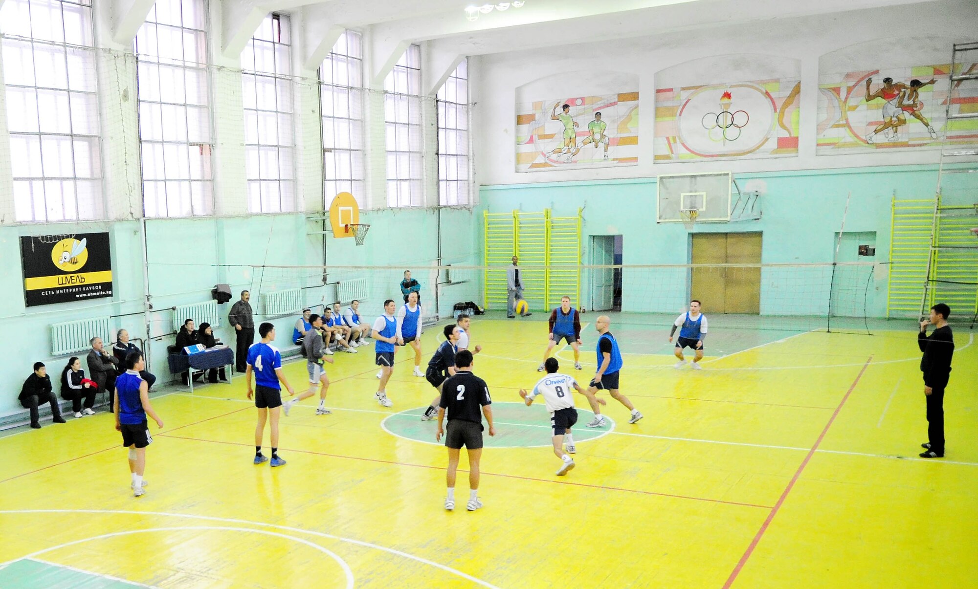 BISHKEK, Kyrgyzstan - The Transit Center at Manas volleyball team faced off with the Academy of Physical Culture and Sports here Jan. 8. Although the American team lost the match, the friendly competition helped build a strong relationship between the U.S. and Kyrgyzstan. (U.S. Air Force photo by Senior Airman Nichelle Anderson)