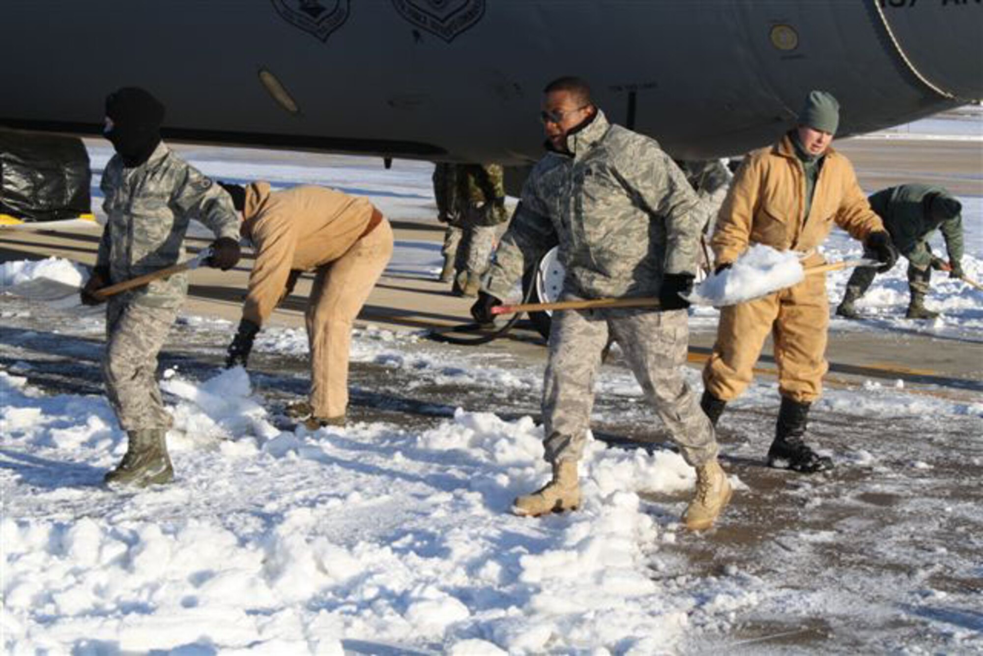 507th Air Refueling Wing Maintenance Crews were hard at work Dec. 26th following a Christmas snowstorm. Crews removed snow from under and around the Wing's KC-135s, allowing the aircraft to be moved. Their efforts enabled all aircraft to remain mission ready, just in time for a Dec. 28th overseas deployment. 