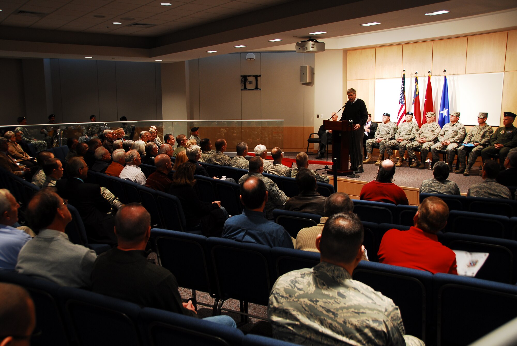 North Carolina Congressman Larry Kissel speaks at the dedication of a new training and support facility at the 145th Combat Operations Group, New London, N.C. Photo by Tech. Sgt. Brian E. Christiansen, 145th AW Public Affairs