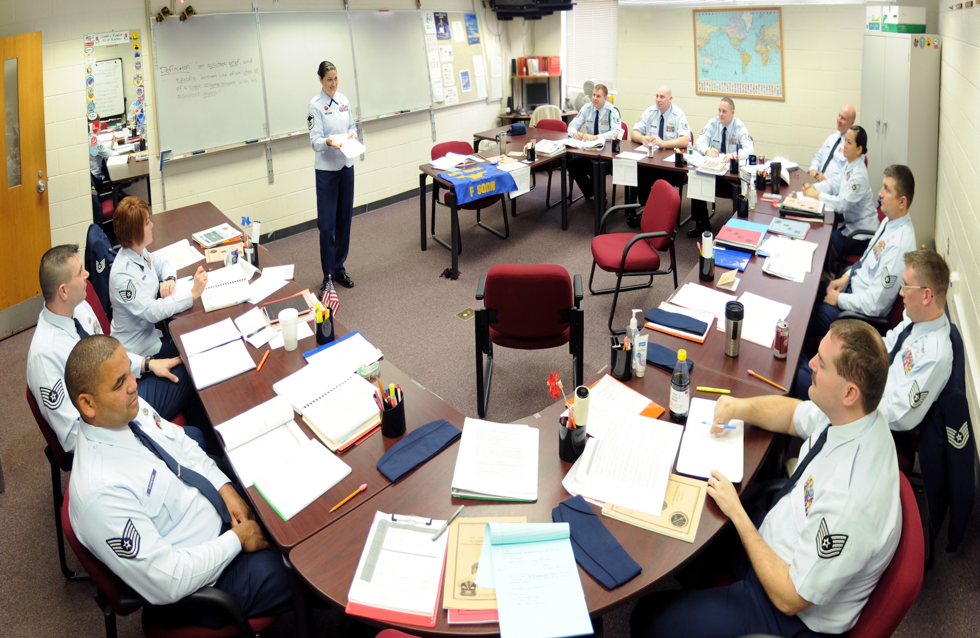 McGHEE TYSON AIR NATIONAL GUARD BASE, Tenn. -- Master Sgt. Veronica L. Ross, an enlisted professional military education instructor, instructs the students of Noncommissioned Officer Academy Class 10-3, F-flight at The I.G. Brown Air National Guard Training and Education Center here, Jan. 11, 2010. (U.S. Air Force photo by Master Sgt. Kurt Skoglund)