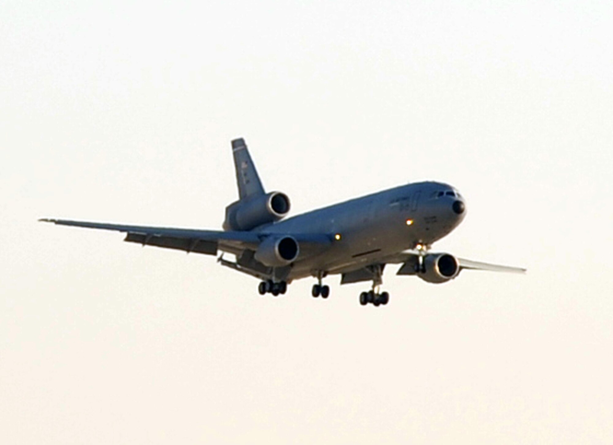 A KC-10 Extender deployed from Joint Base McGuire-Dix-Lakehurst, N.J., comes in for a landing at a non-disclosed base in Southwest Asia on Jan. 6, 2010, after completing a combat air refueling mission. The KC-10 is one of Air Mobility Command's air refueling aircraft deployed to the U.S. Central Command area of responsibility that provides the "global reach" for Air Force and Department of Defense aircraft through air refueling operations for Operations Iraqi Freedom and Enduring Freedom and the Combined Joint Task Force-Horn of Africa.  This KC-10 is assigned to the 908th Expeditionary Air Refueling Squadron of the 380th Air Expeditionary Wing.  (U.S. Air Force Photo/Tech. Sgt. Scott T. Sturkol/Released)