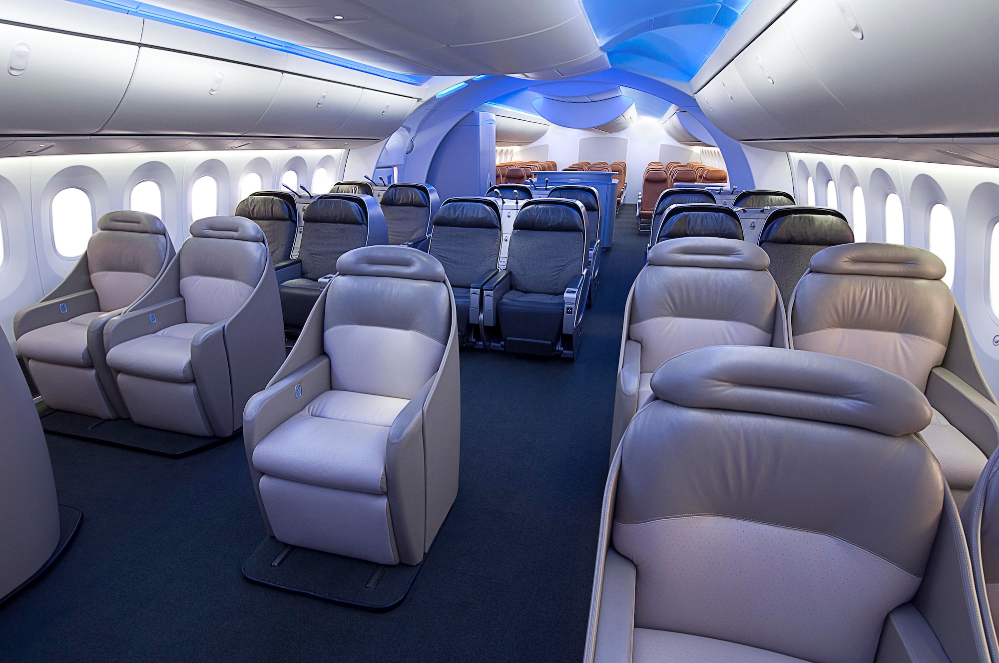 It is said to offer greater passenger comfort with higher cabin humidity, wider cabins and aisles, larger windows, and bigger overhead luggage bins than competing midsize jetliners.