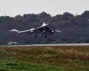 An F-22 Raptor assigned to the 90th Fighter Squadron at Elmendorf AFB, Alaska, prepares to land at Andersen AFB, Guam, Jan. 13, 2010. The Raptor is one of fifteen from Elmendorf that are forward deployed to support the Theater Security Packages in the Pacific region.  (U.S. Air Force photo/Airman 1st Class Julian North)