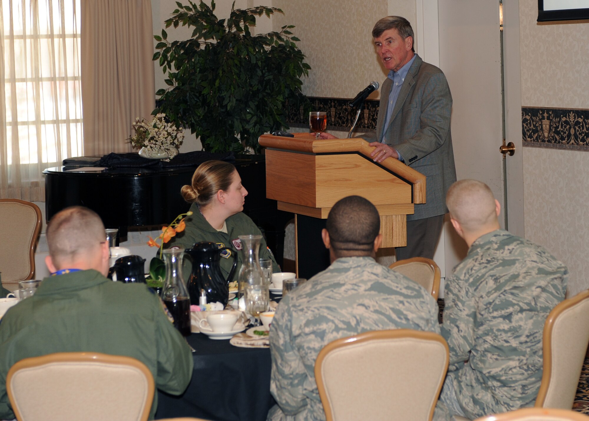 MINOT AIR FORCE BASE, N.D. -- Maj. Gen. (ret.) Tim McMahon, nuclear enterprise advisor to the chief of staff of the air force, talks to the Minot chapter of the company grade officer’s council here Jan. 12. General McMahon said, “Restoring this nuclear enterprise and doing this mission right is the number one priority on the mind of the chief of staff.” (U.S. Air Force photo by Staff Sgt. Keith Ballard)