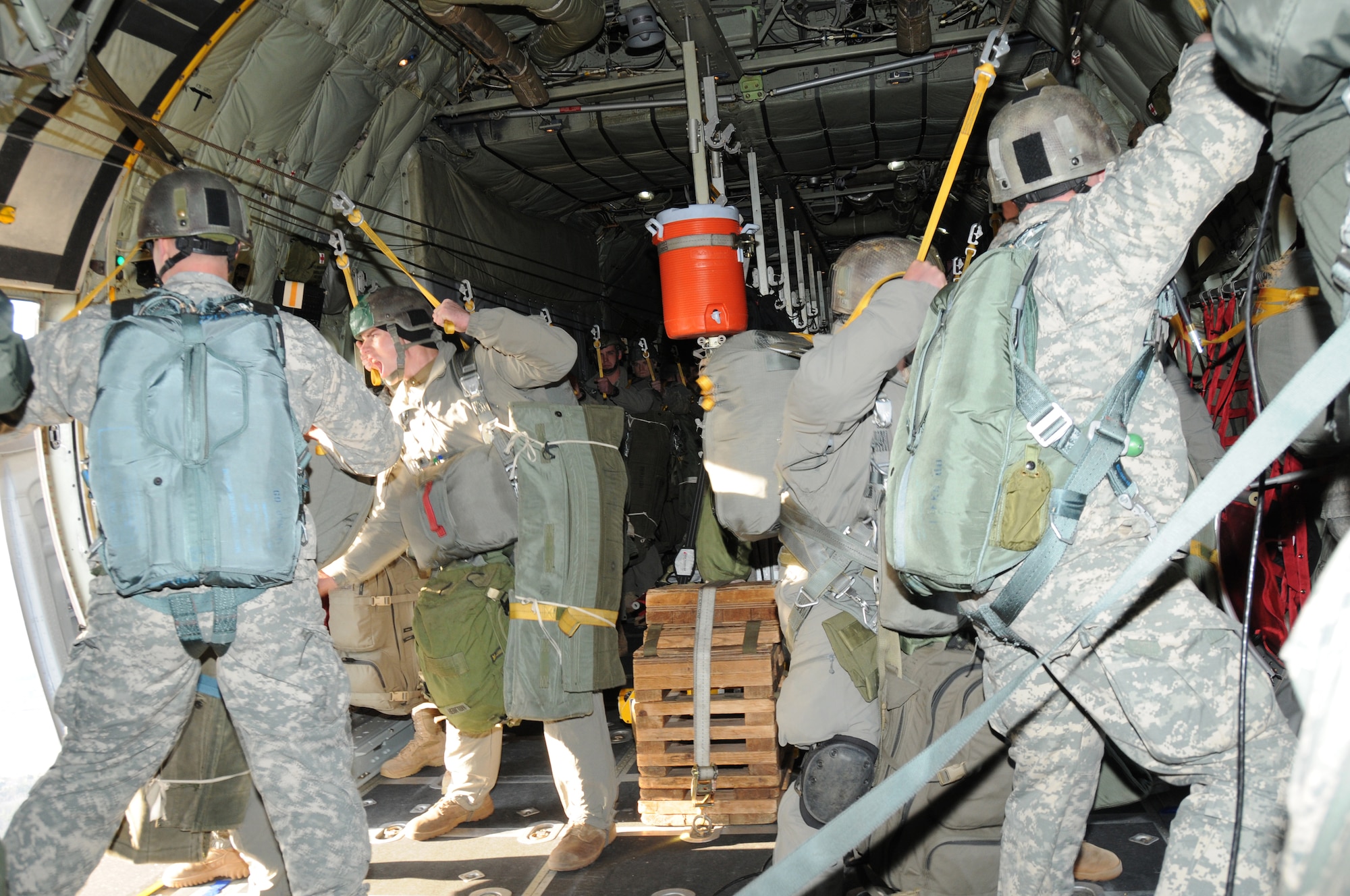 Army 3rd Ranger Battalion out of Fort Benning Georgia jump from the C-130 aircraft. This is the 107th Airlift Wing's first Army Ranger jump training operation. (AF Photo/Senior Master Sgt. Ray Lloyd)