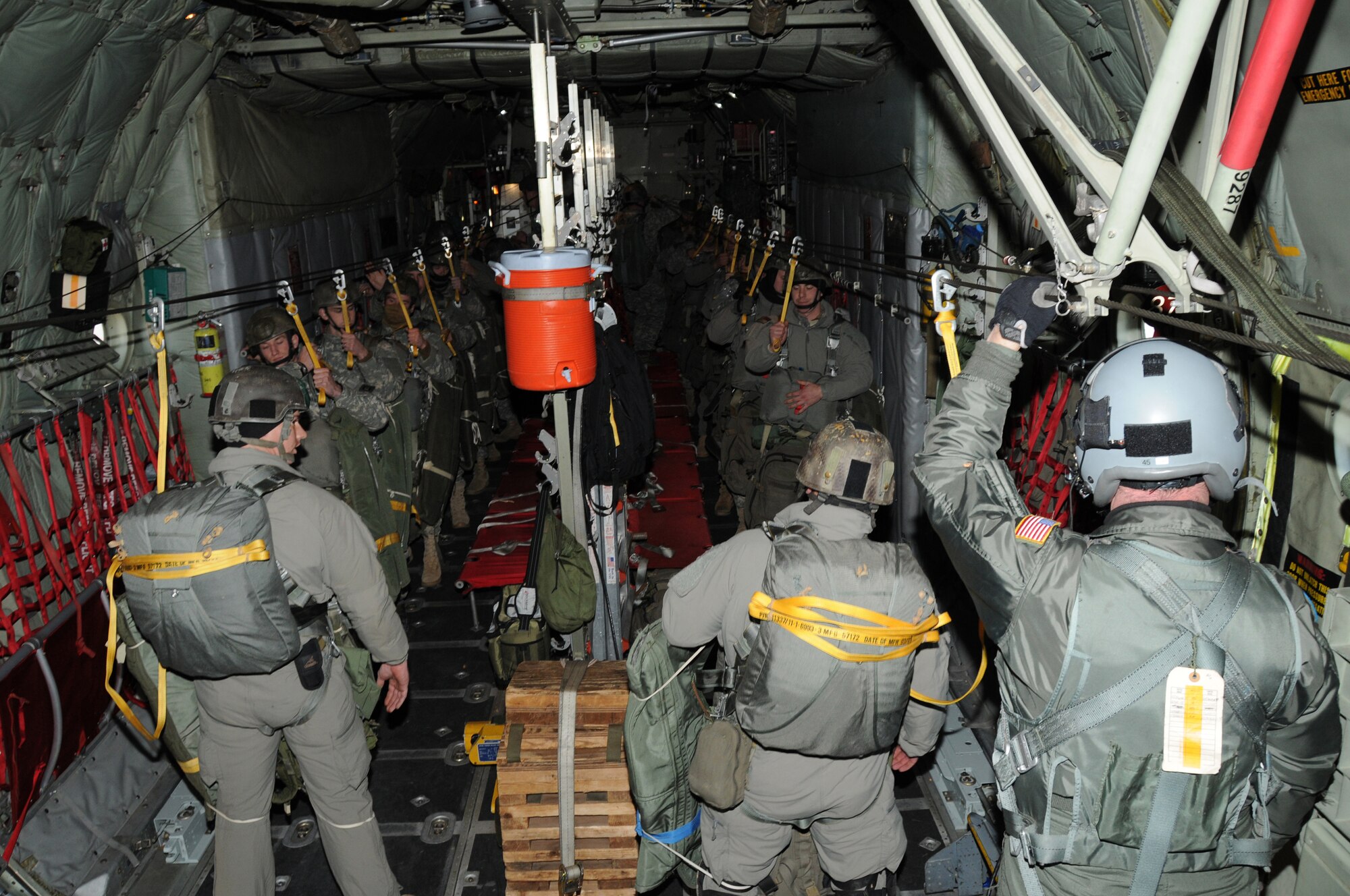 Army 3rd Ranger Battalion out of Fort Benning Georgia stand ready for their jump. This is the 107th Airlift Wing's first Army Ranger jump training operation. (AF Photo/Senior Master Sgt Ray Lloyd)