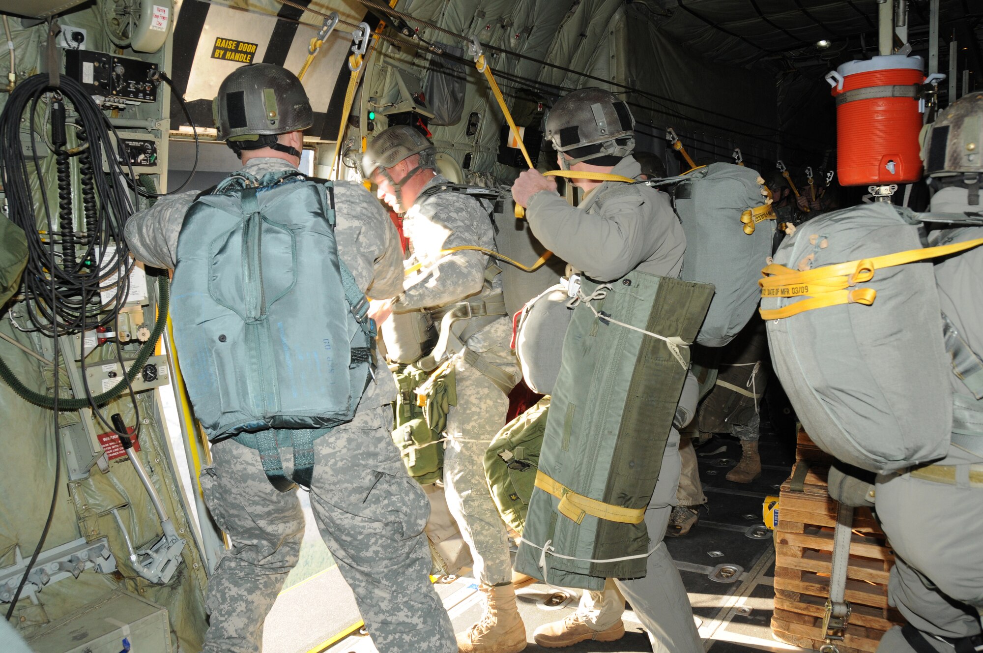 Army 3rd Ranger Battalion out of Fort Benning Georgia jump from the C-130 aircraft. This is the 107th Airlift Wing's first Army Ranger jump training operation. (AF Photo/Senior Master Sgt. Ray Lloyd)