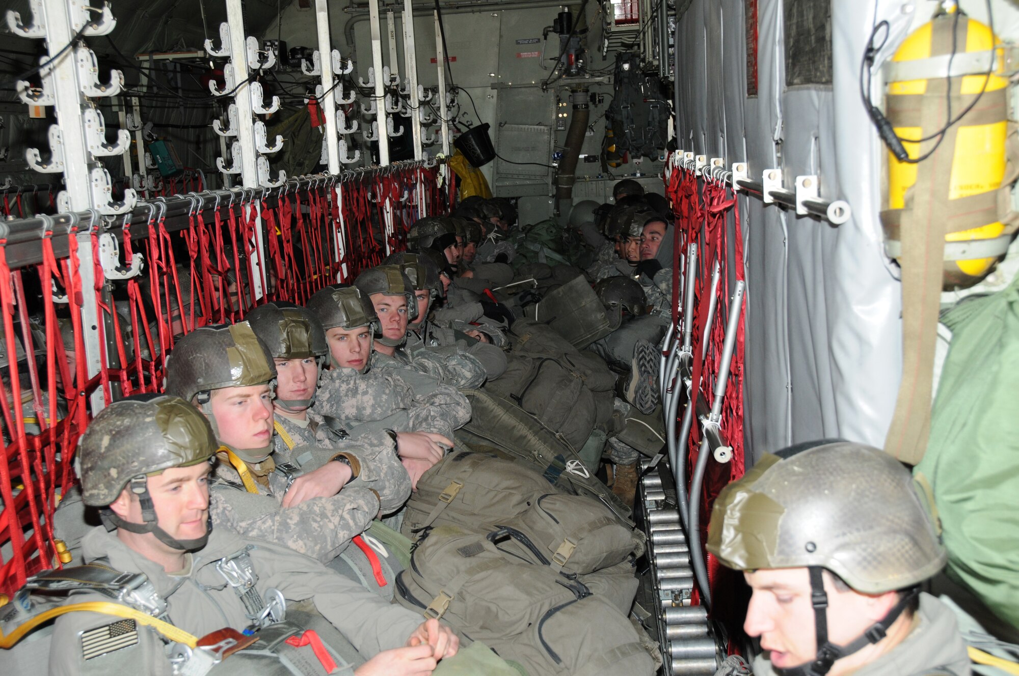 The Army 3rd Ranger Battalion out of Fort Benning Georgia all packed and ready for the jump training.(AF Photo/Senior Master Sgt. Ray Lloyd)