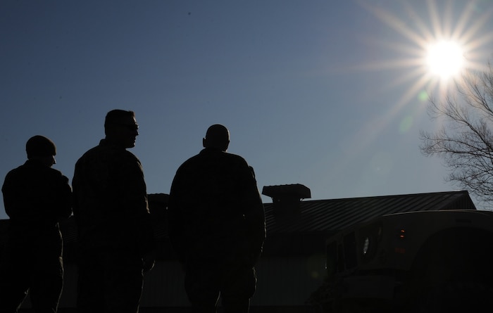 A team of Marines prepare to build up a pallet for transporting a mine-resistant, ambush-protected all-terrain vehicle here Jan. 5. The M-ATV is the most recent vehicle produced specifically for the terrain of Afghanistan as an improvement on the High Mobility Multipurpose Wheeled Vehicle, or HMMWV. (U.S. Air Force photo/Senior Airman Katie Gieratz)(RELEASED)
