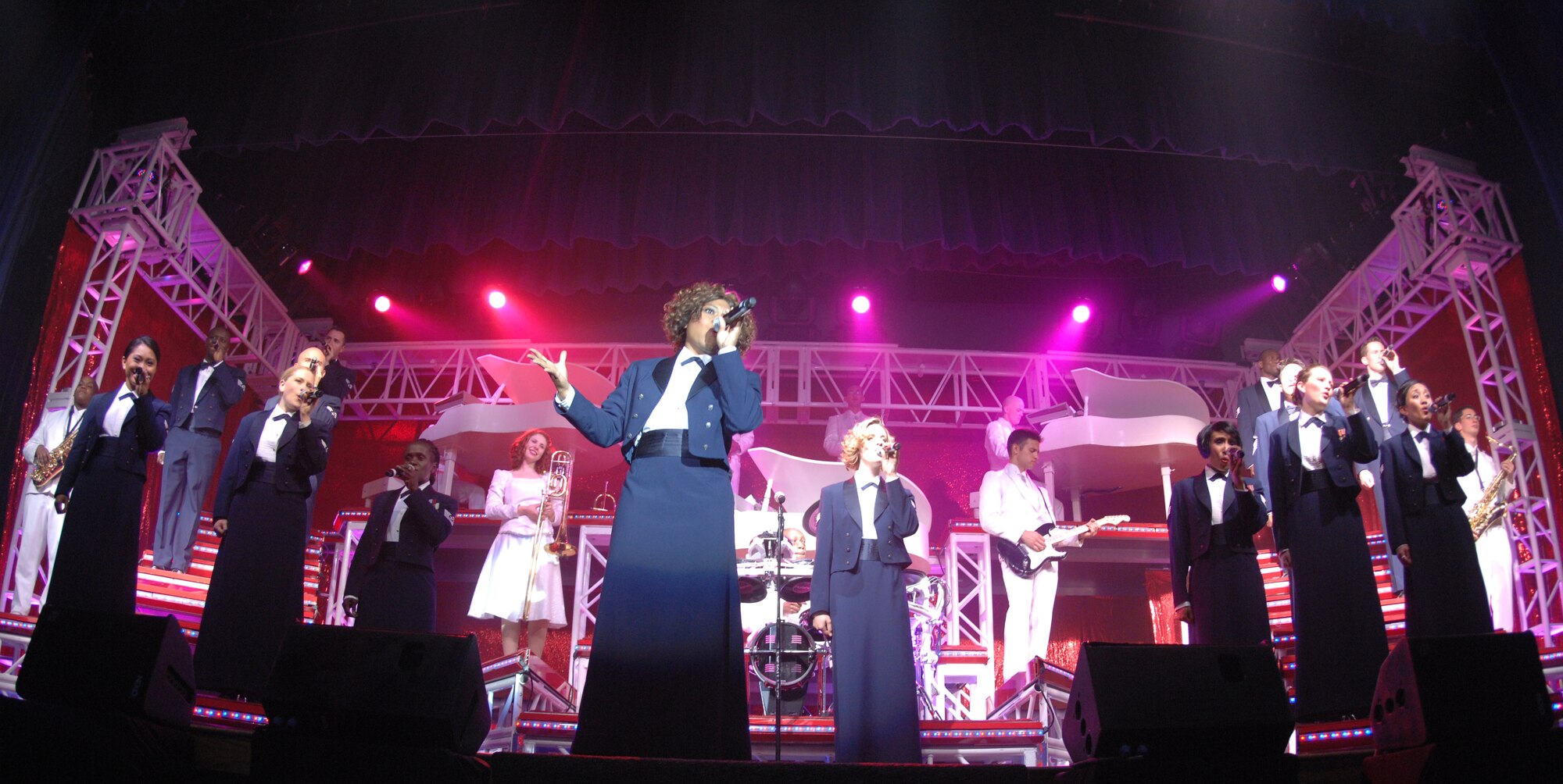 Tops in Blue perform their closing songs Jan. 8, 2010, Eielson Air Force Base, Alaska. Tops in Blue has entertained Air Force servicemembers and their families at home and abroad for 56 years. (U.S. Air Force photo/Airman 1st Class Rachelle Coleman)