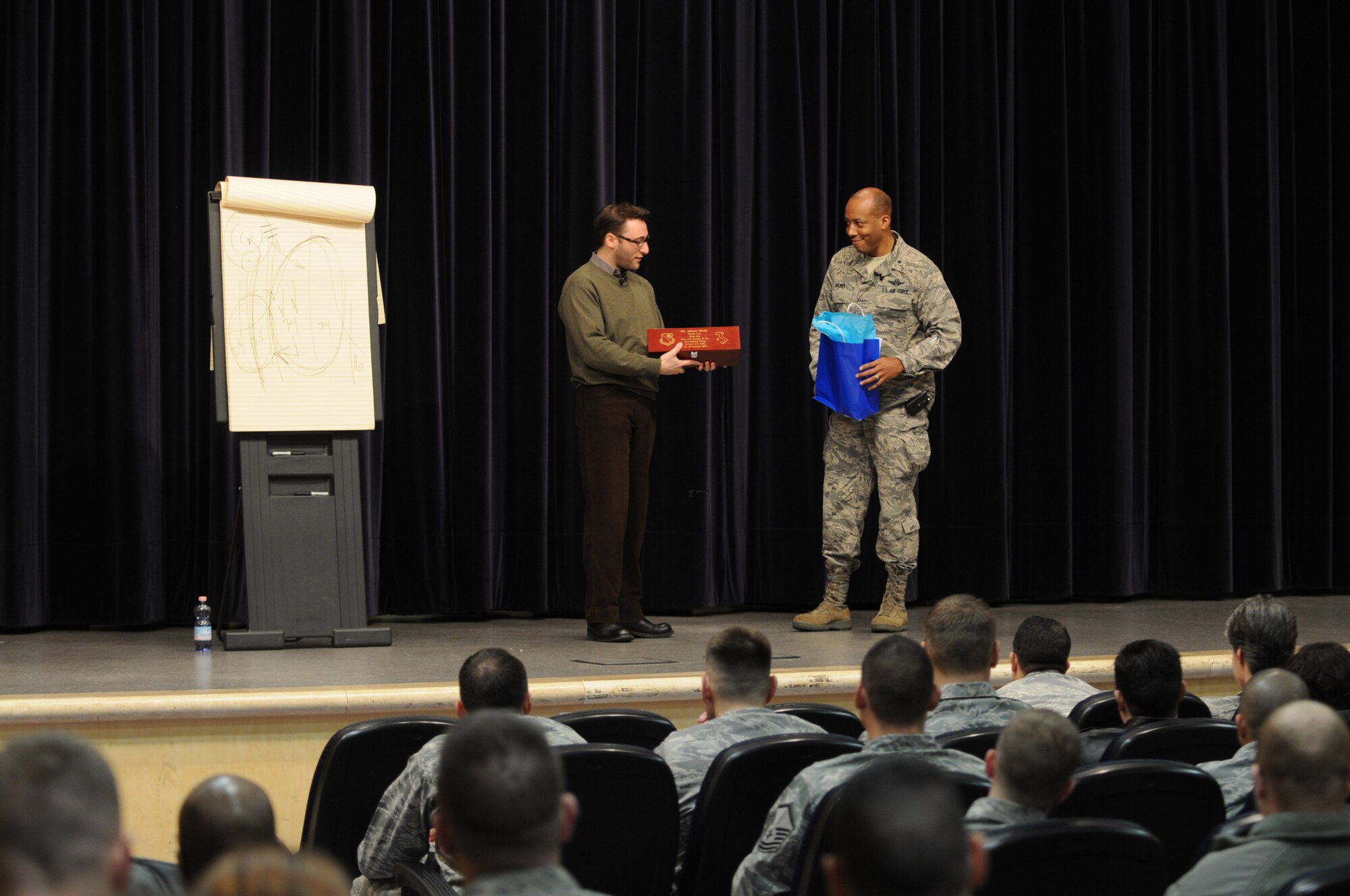 Simon Sinek, an inspirational speaker, visits Aviano AB, Jan 12, 2010, to give words of inspiration and leadership advice to 31st Fighter Wing personnel. Mr. Sinek is currently traveling to various United States Air Forces in Europe bases to inspire people to use his leadership concepts of  The Golden Circle and the power of WHY. (U.S. Air Force photo/Staff Sgt. Mercedes Crossland)