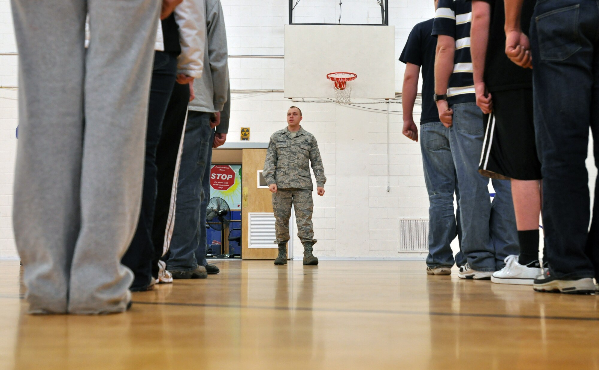 Staff Sgt. Dustin Ballingham, of the 419th Fighter Wing’s recruiting office, briefs members of the wing’s delayed enlistment program Saturday. Members in the DEP have enlisted in the Air Force Reserve and are waiting to leave for basic training, but they still meet monthly for training. (U.S. Air Force photo/ Staff Sgt. Kyle Brasier)