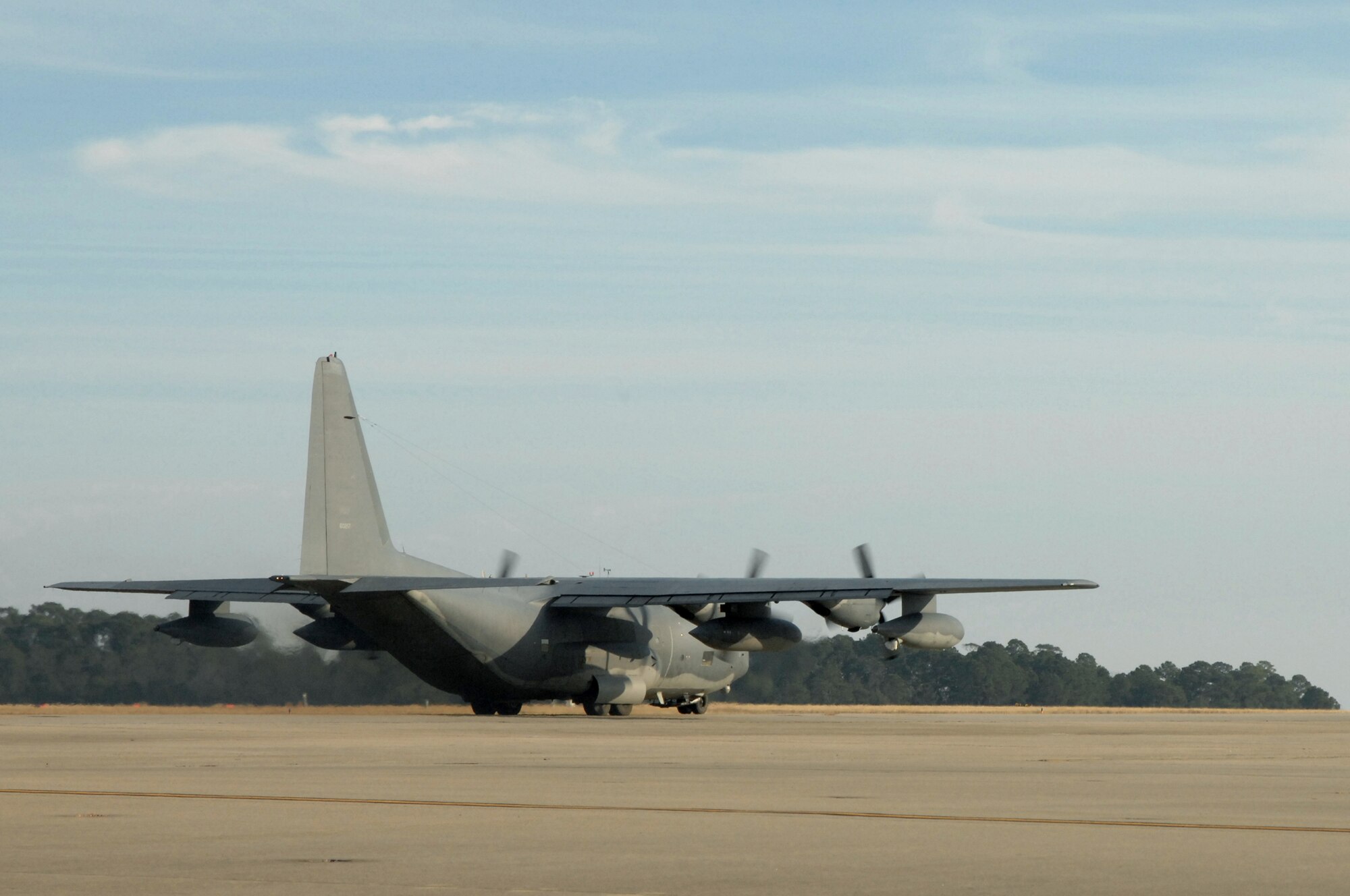 A MC-130H Combat Talon II from the 15th Special Operations Squadron at Hurlburt Field, Fla., departs for Haiti Jan. 13, 2010. Air Force Special Operations Command Airmen will participate in the humanitarian assistance and disaster relief mission in Haiti. (U.S. Air Force photo/Senior Airman Matthew Loken)