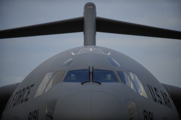 A Charleston Air Force Base, S.C., 437th Air Mobility Wing, C-17 Globemaster III,  prepares to participate in a swift and coordinated relief effort to Haiti in the aftermath of a devastating earthquake, Jan.14, 2010.  (U.S. Air Force photo by Staff Sgt. Joshua L. DeMotts) (Released)