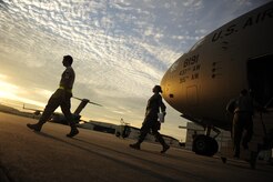 U.S. Air Force Airmen assigned to the 437th Air Mobility Wing, Charleston Air Force Base, S.C., contribute to Air Mobility Command's swift and coordinated relief effort to Haiti, Jan.14, 2010, in the aftermath of a devastating earthquake.  (U.S. Air Force photo by Staff Sgt. Joshua L. DeMotts) (Released)