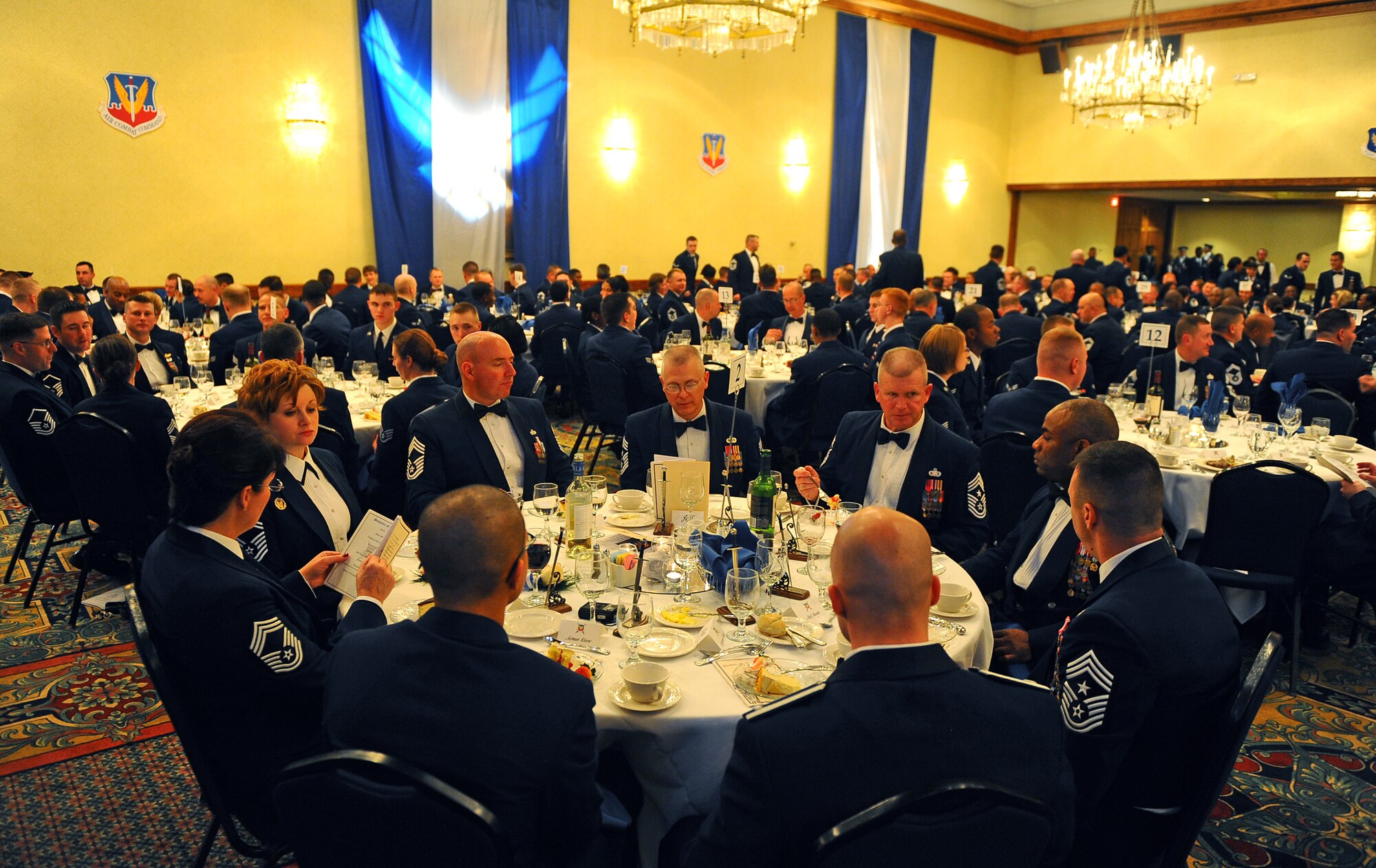 OFFUTT AIR FORCE BASE, Neb. - Approximately 500 Airmen from across Air Combat Command enjoy a three-course meal in the banquet room of the Doubletree Hotel in Omaha, Neb., Jan. 13 as part of an Order of the Sword ceremony honoring retired Gen. John D.W. Corley, former ACC commander.  The Order of the Sword is the highest honor awarded by the U.S. Air Force enlisted corps.

U.S. Air Force photo by Josh Plueger
