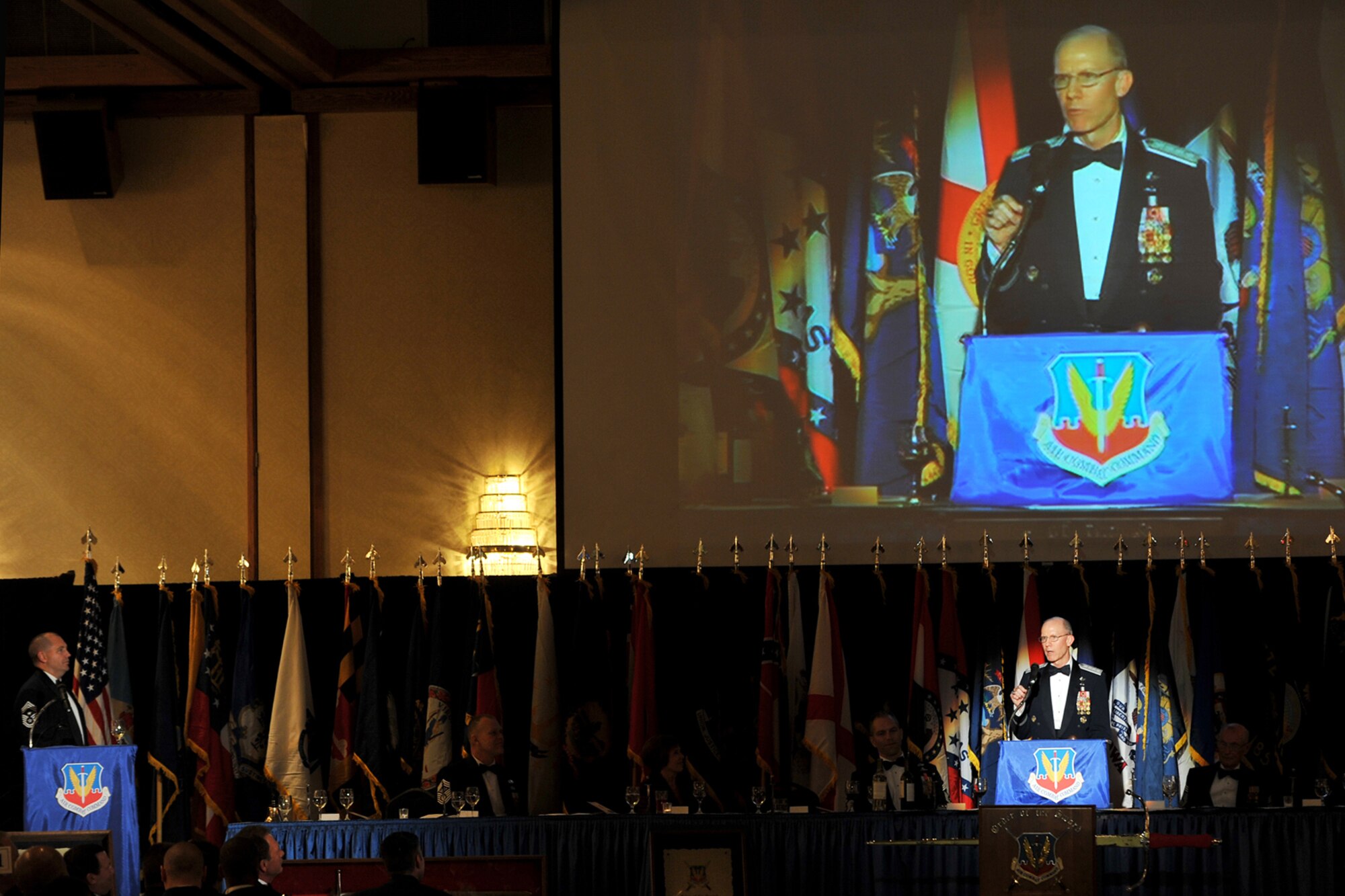 OFFUTT AIR FORCE BASE, Neb.  - Retired Gen. John D.W. Corley, former commander of Air Combat Command, gives his acceptance speech during an ACC Order of the Sword ceremony at the Doubletree hotel in Omaha, Neb., Jan. 13. The honor was established by the Air Force enlisted corps to recognize and honor senior officers (colonels or above) and civilian equivalents, for "conspicuous and significant contributions to the welfare and prestige of the enlisted force and mission effectiveness."

U.S. Air Force Photo by: Charles Haymond
