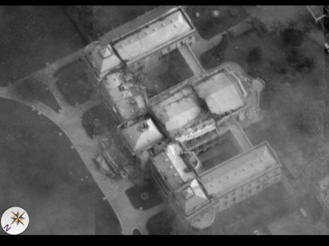 An aerial view of the damaged Presidential Palace in Haiti from an Air Force Global Hawk unmanned aircraft Jan. 14. Aerial images are providing planners valuable situation awareness as they coordinate U.S. military support to the Haiti relief effort. (U.S. Air Force photo)