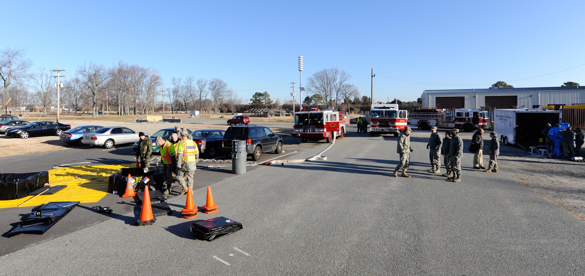 LANGLEY AIR FORCE BASE, Va. – Emergency responders and related base organizations train together during a Chemical Biological Radiology Nuclear Challenge Jan. 14. The fifth annual CBRNE challenge is an exercise that tests the base’s hazardous incident response capabilities. (U.S. Air Force photo/ Senior Airman Dana Hill)