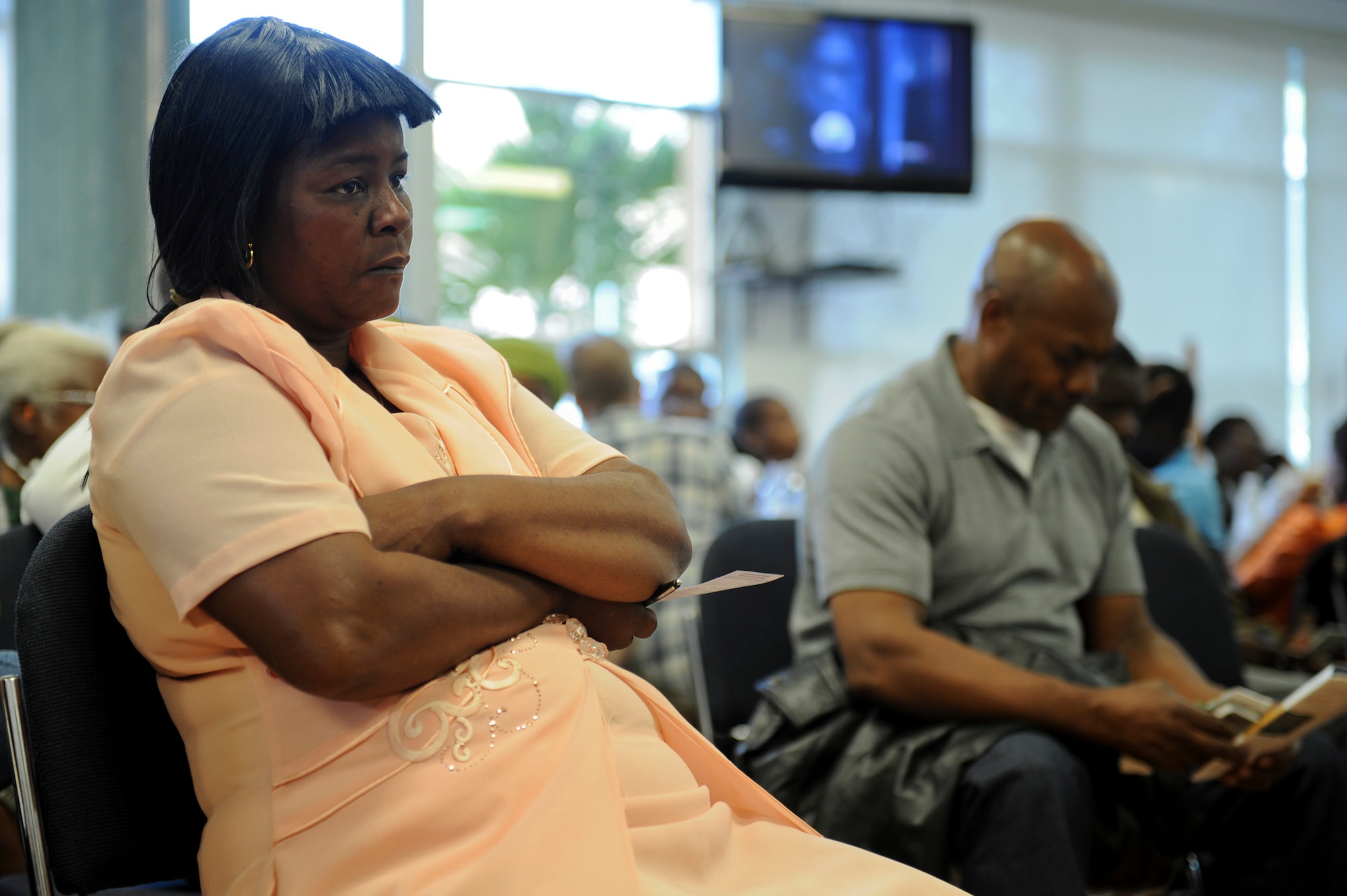 U.S. citizens living in Haiti wait to board a U.S. Air Force C-130 Hercules aircraft at the Puerto Rico Air National Guard's 156th Airlift Wing dining facility, Jan. 17, for transport back to the United States. Department of Defense assets were dispatched to Haiti to assist with humanitarian assistance and disaster relief after a 7.0-magnitude earthquake hit the country Jan. 12. (U.S. Air Force photo/Staff Sgt. Desiree N. Palacios)