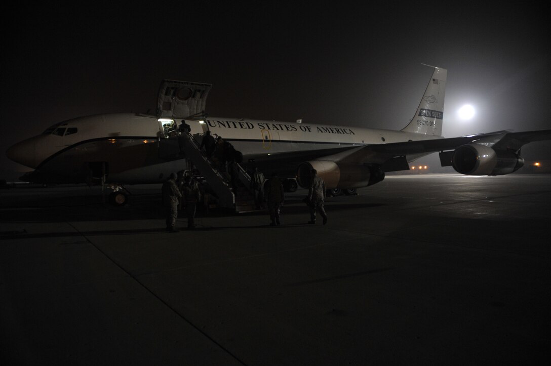 An OC-135B Observation Aircraft from the 45th Reconnaissance Squadron, at Offutt AFB, NE sits on the flight line Jan 16 at Wright-Patterson AFB, OH. The crew landed at Wright-Patterson to offload the 10,000 feet of film taken of Haiti to be developed and used to document the devastation caused after a 7.0 earthquake occured Jan. 12.  (U.S. Air Force photo by Airman 1st Class Perry Aston) (Released)
