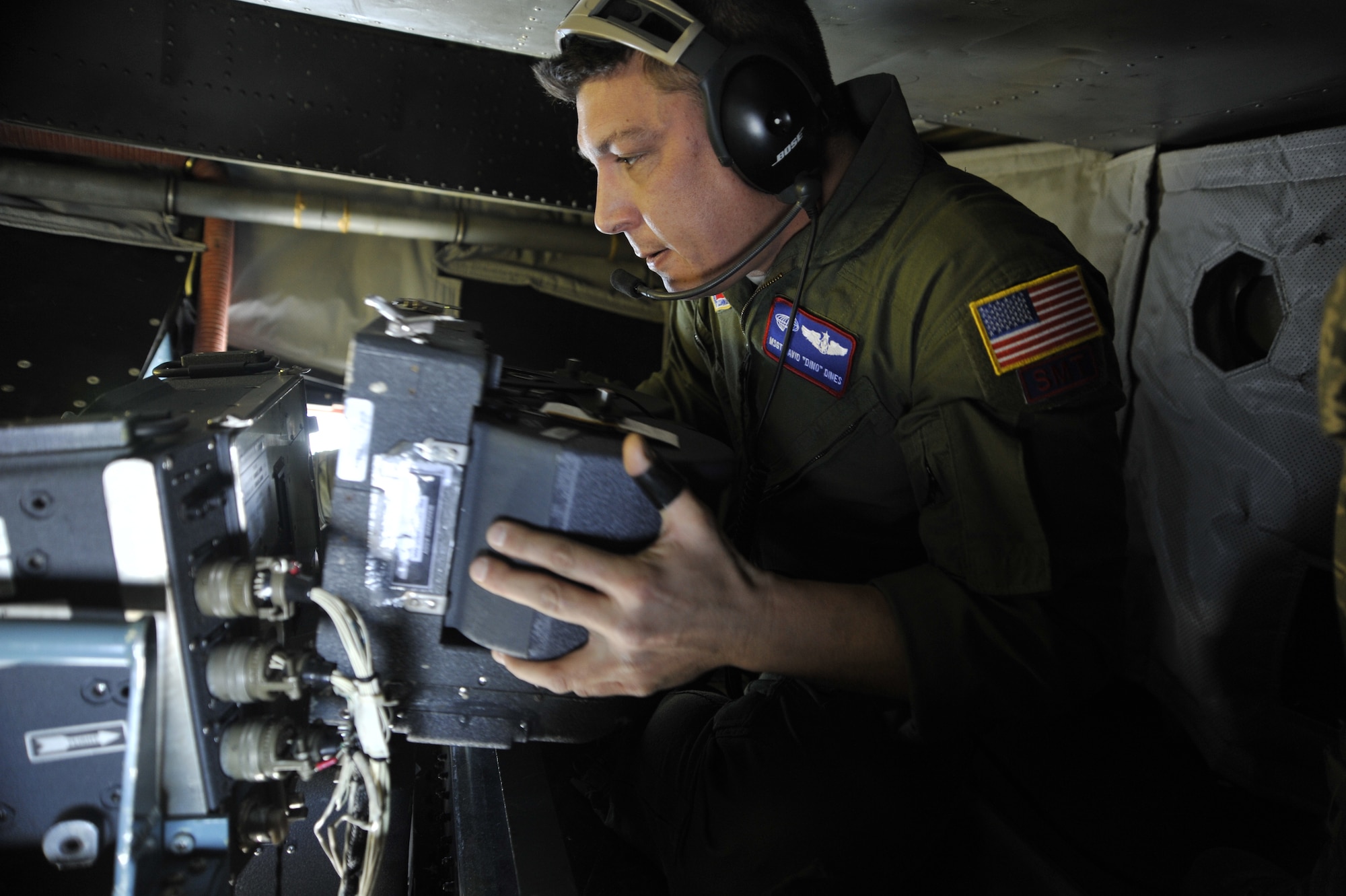 An OC-135B Observation Aircraft with the 45th Reconnaissance Squadron, Offutt AFB, NE goes through pre-flight checks Jan 16 at Joint Base Andrews. The OC-135B is used to conduct observation flights in support of the Open Skies Treaty.  (U.S. Air Force photo by Airman 1st Class Perry Aston) (Released)