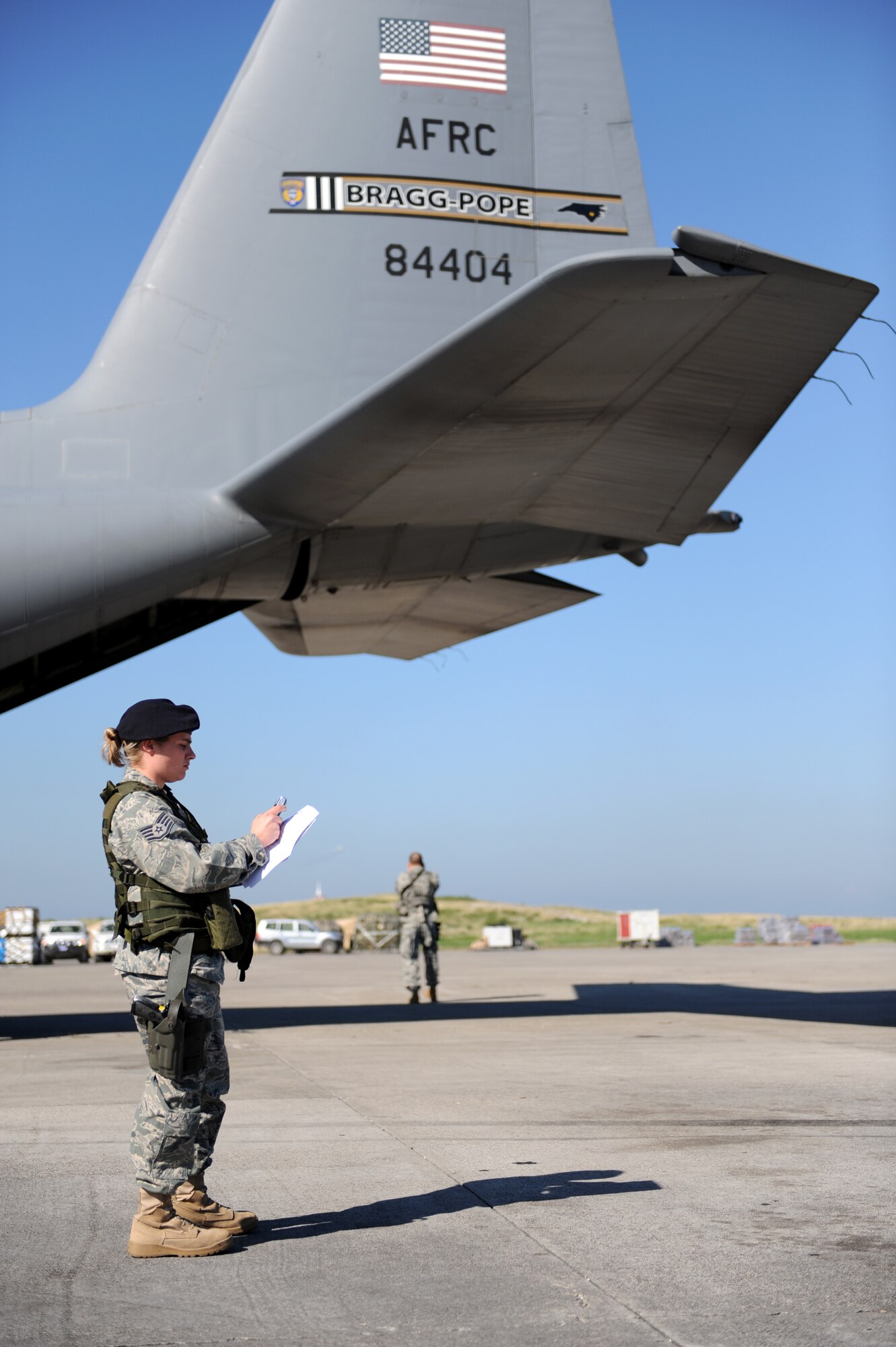 100115-F-2034C-061Staff Sgt. Candice Sutterfield conducts an airport security assessment Jan. 15, 2010 at Port-au-Prince, Haiti. Sgt. Sutterfield is a Raven from the 43rd Security Forces Squadron, Pope Air Force Base, Fayetteville, North Carolina. U.S. Southern Command is deploying assets to Haiti to conduct search and rescue operations, damage assessments, and transitions sustained Humanitarian Assistance/Disaster Relief operations in order to prevent human suffering and additional loss of life. (U.S. Air Force photo/Master Sgt. Shane A. Cuomo) 
