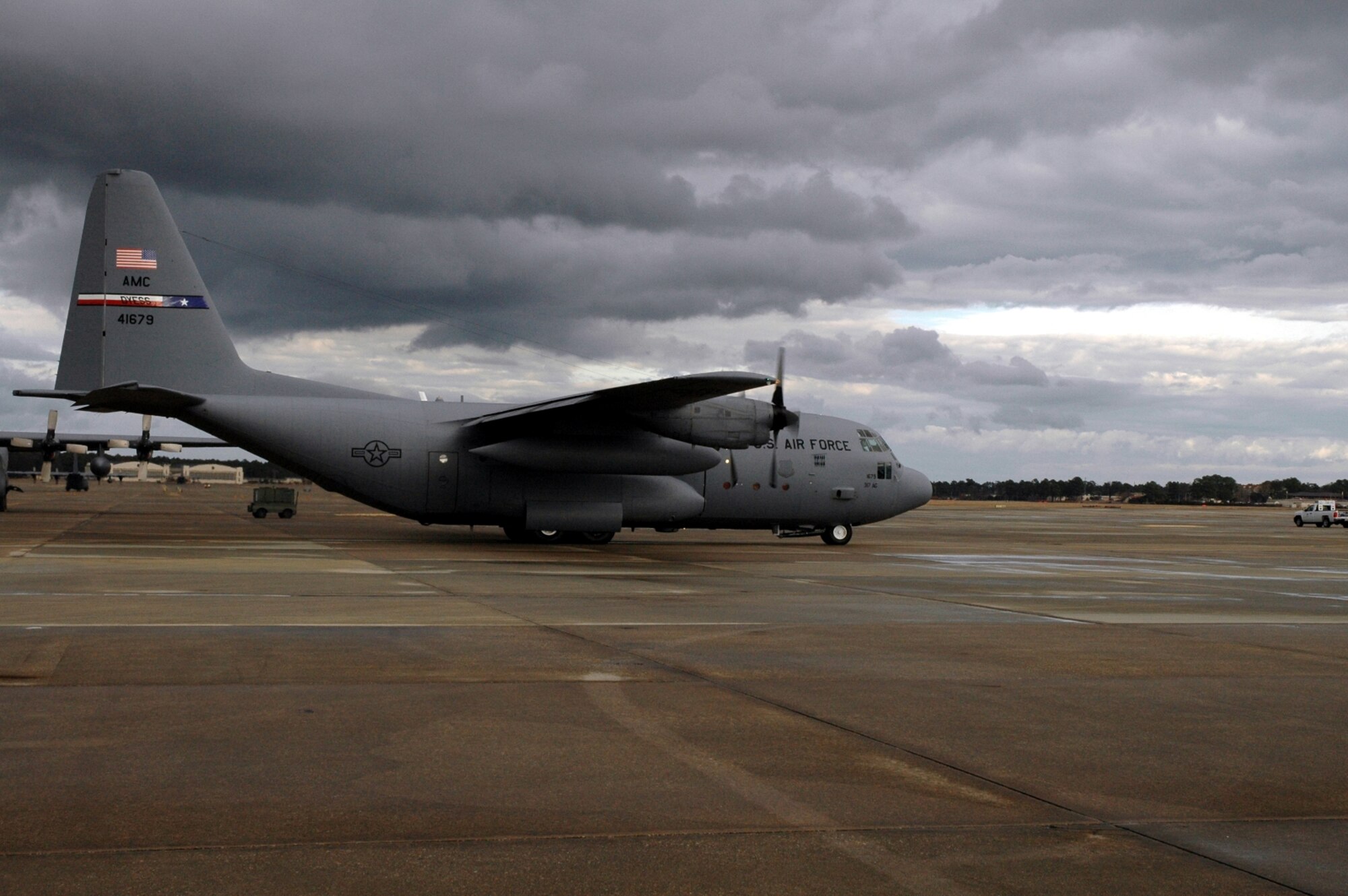 DYESS AIR FORCE BASE, Texas -- A 317th Airlift Group C-130 Hercules taxis prior to takeoff Jan. 17 at an East Coast Air Force Base. The C-130 crew of six departed Dyess Air Force Base to support relief efforts following the 7.0-magnitude earthquake that devistated the Caribbean nation Jan. 14. The Air Force's airlift capability enables the United States to respond immediately to any disaster domestically or worldwide. We are the only country with an aircraft fleet capable of providing this type of response.